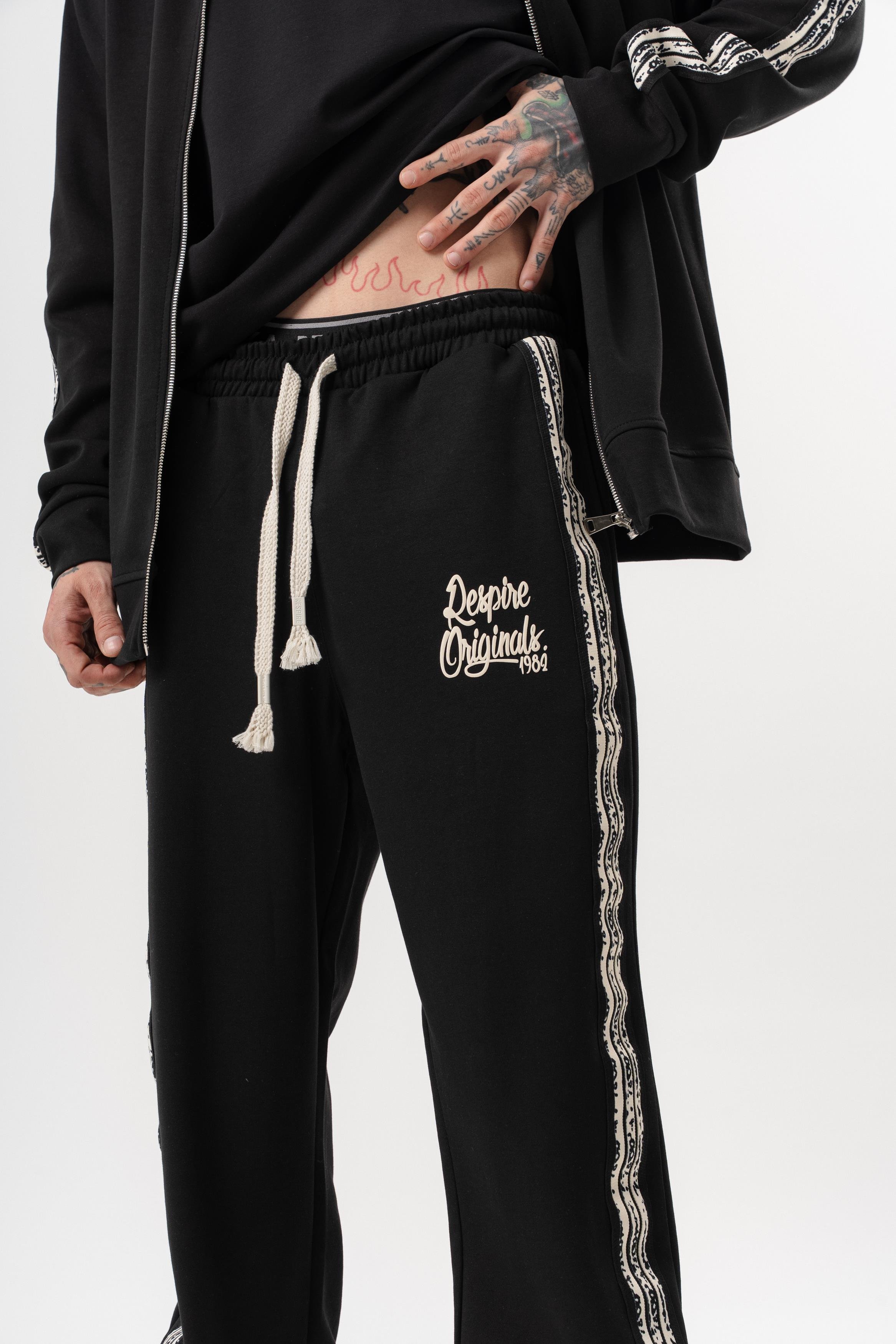Erkek Splash Şerit Detaylı Kışlık Doubleface Baggy Eşofman Altı Siyah