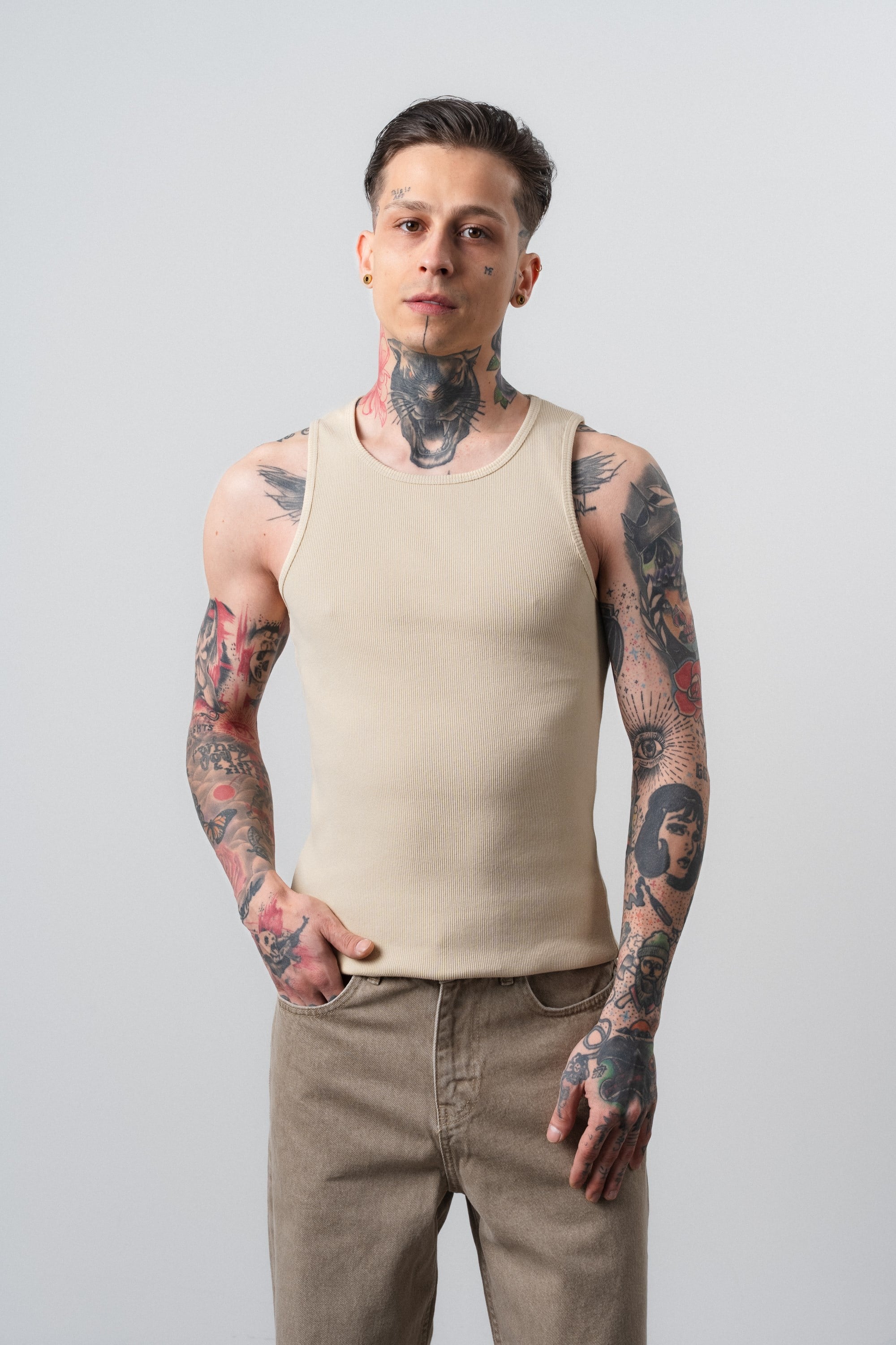 Erkek Tank Top Atlet Bej