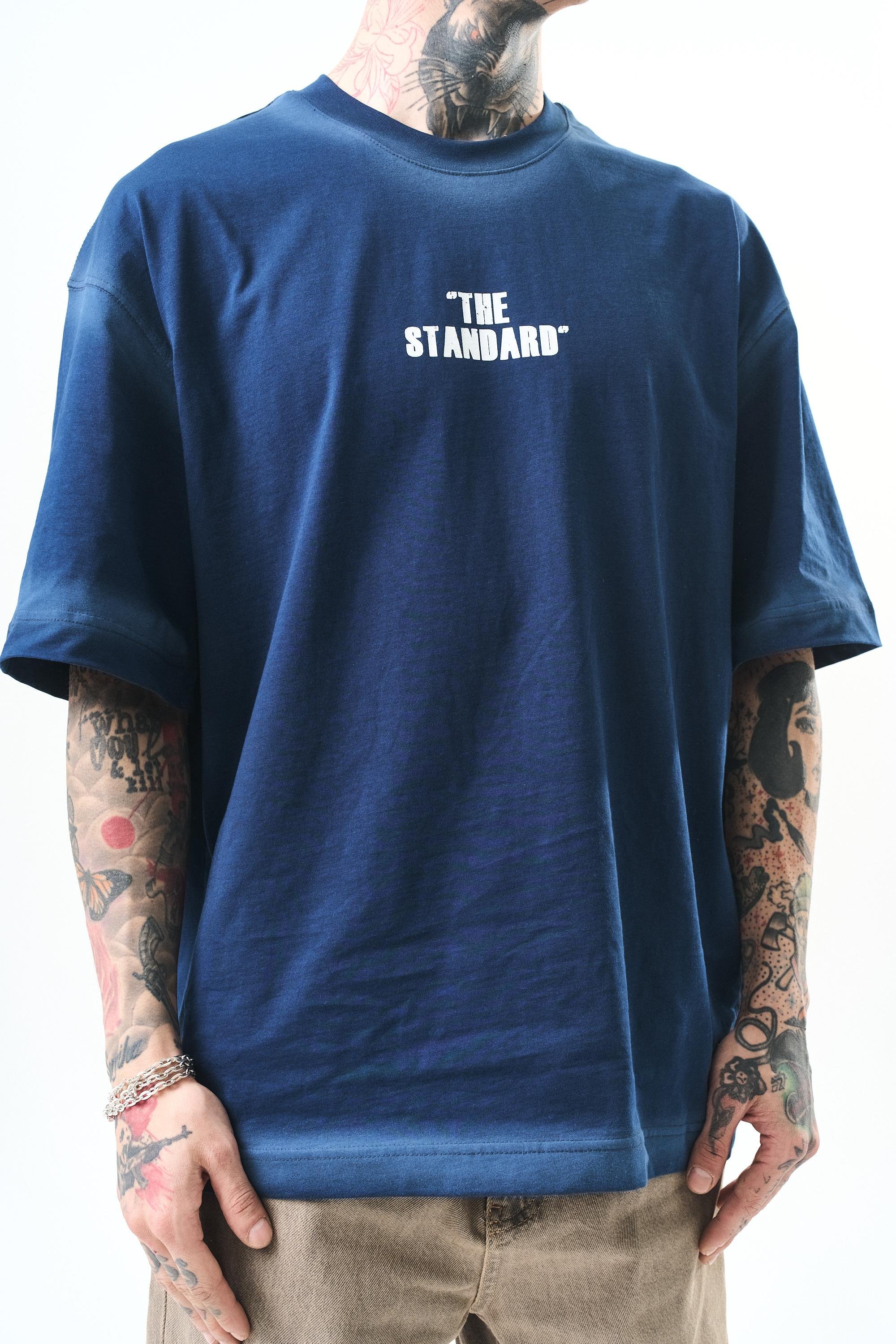 Erkek The Standard Baskılı Oversize T-Shirt İndigo