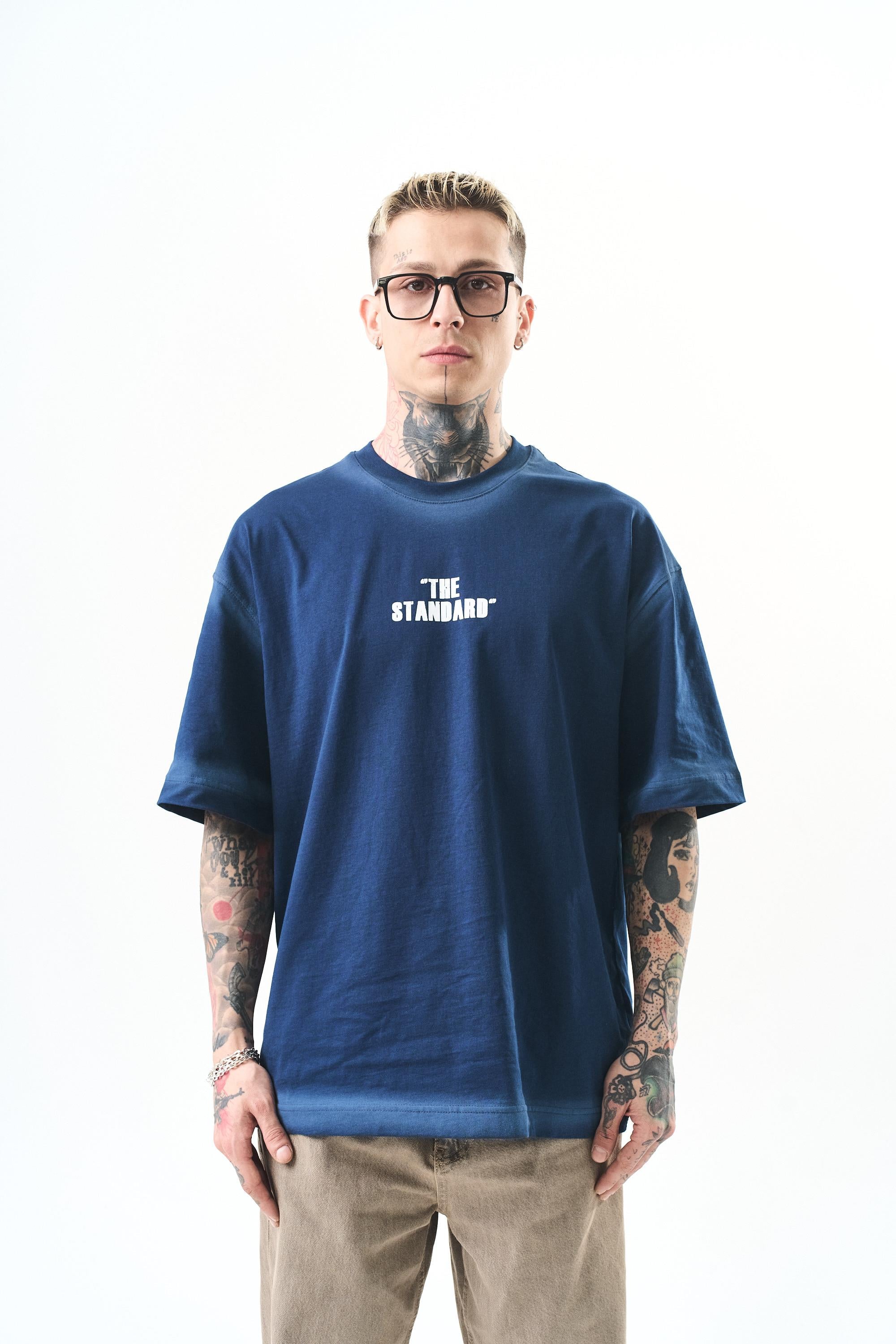 Erkek The Standard Baskılı Oversize T-Shirt İndigo