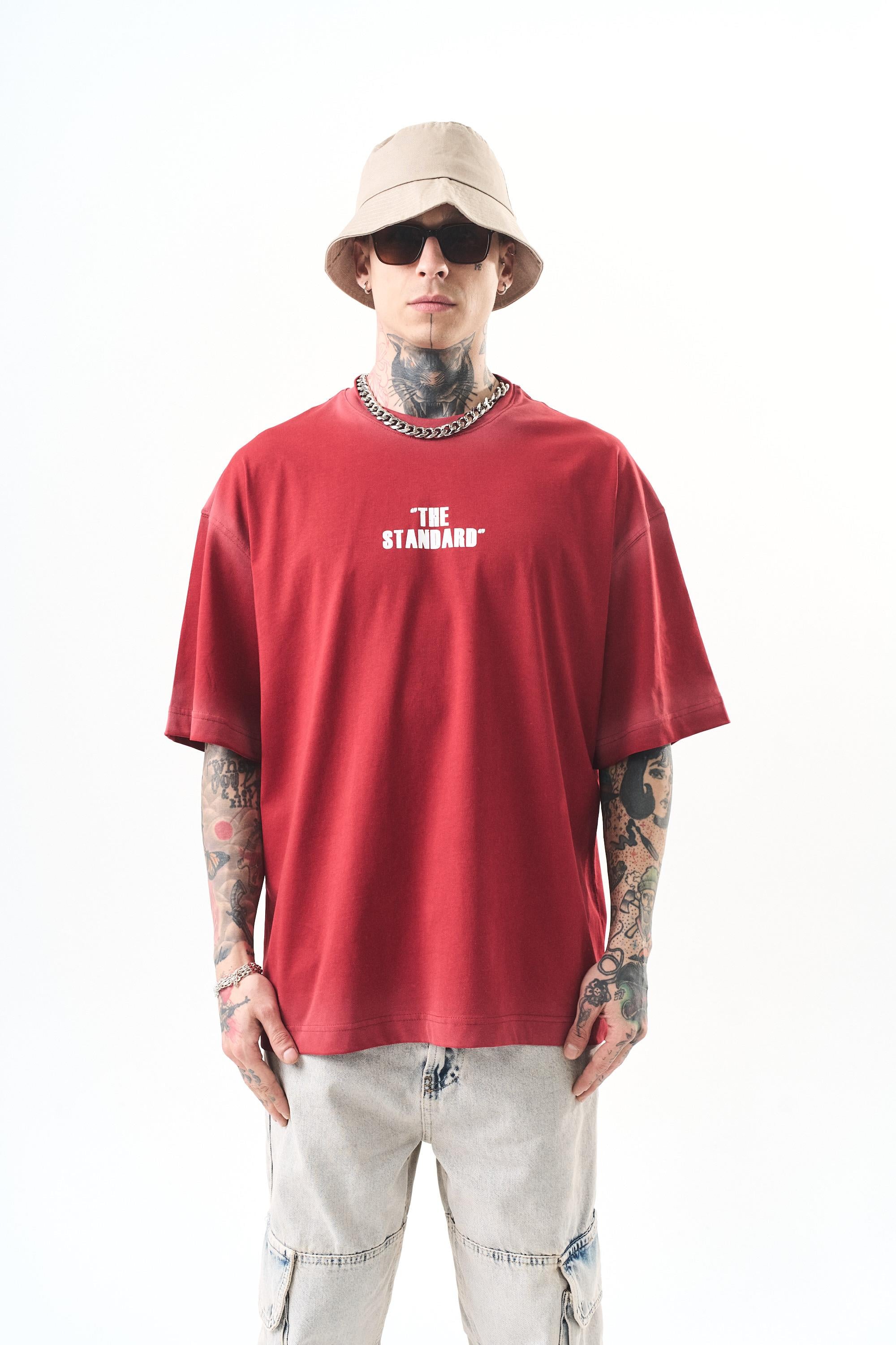 Erkek The Standard Baskılı Oversize T-Shirt Bordo