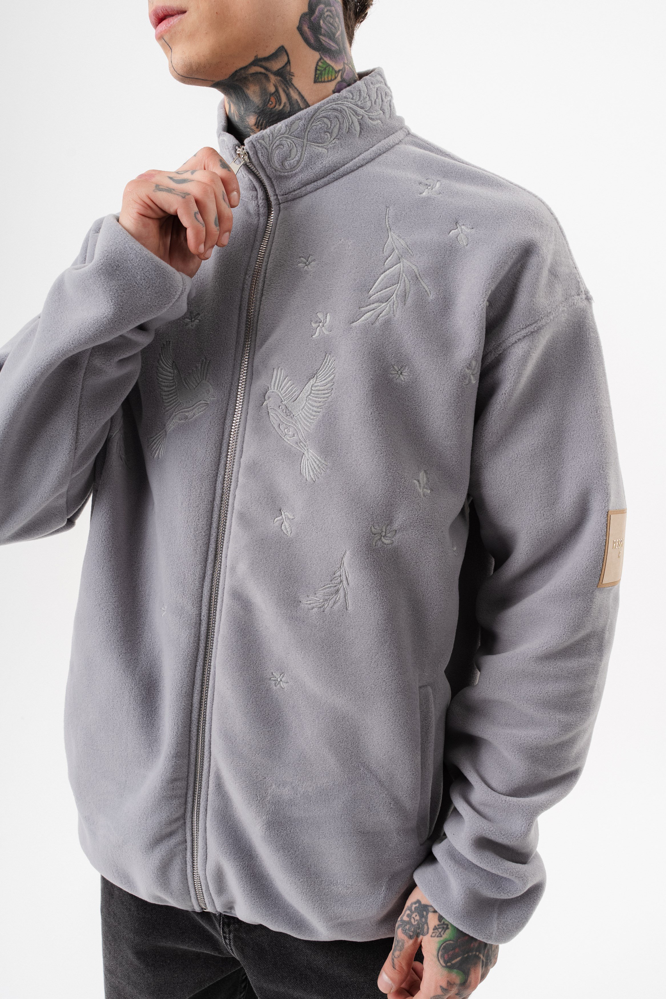 Erkek Threadora Zip Oversize Polar Ceket Gri