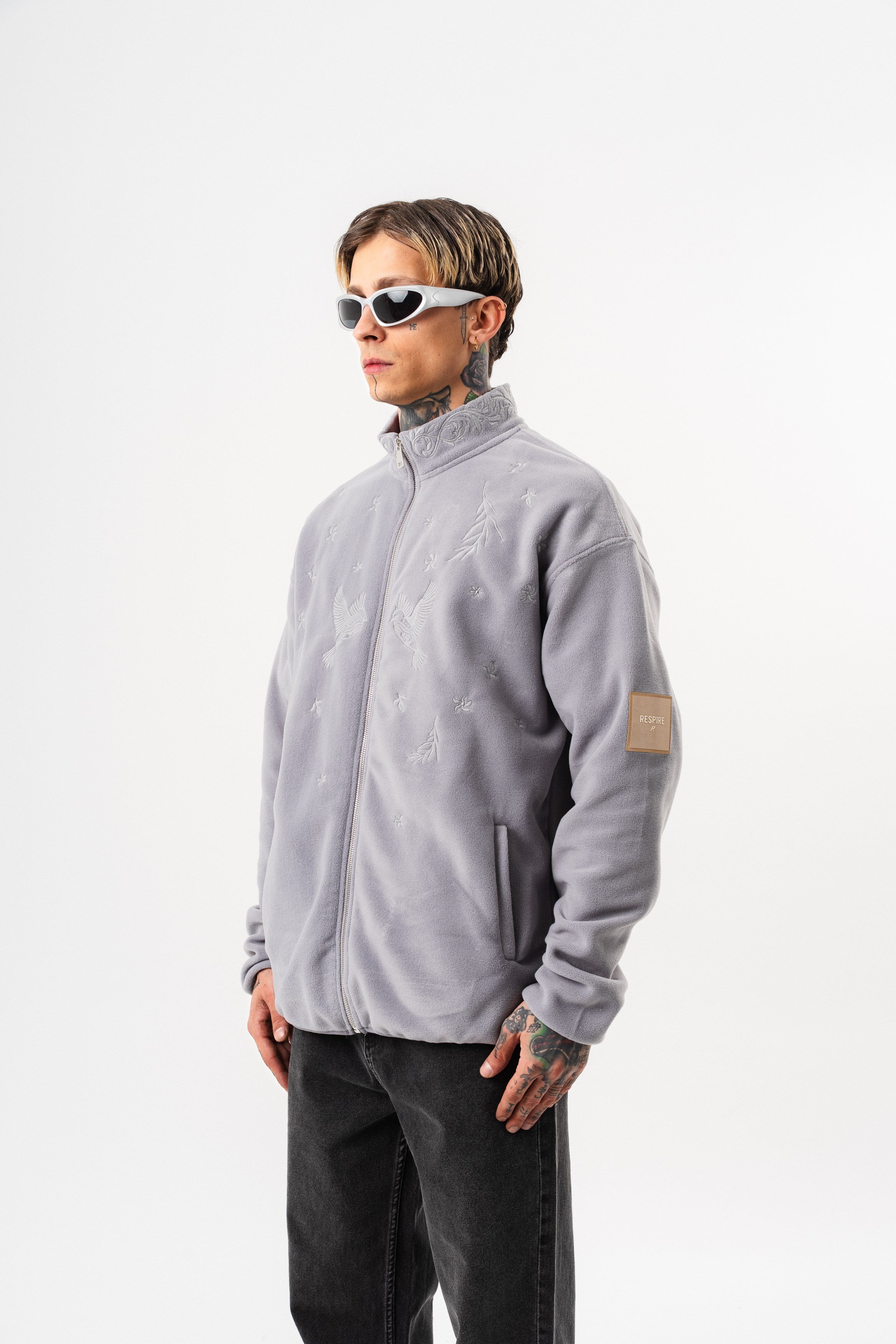 Erkek Threadora Zip Oversize Polar Ceket Gri