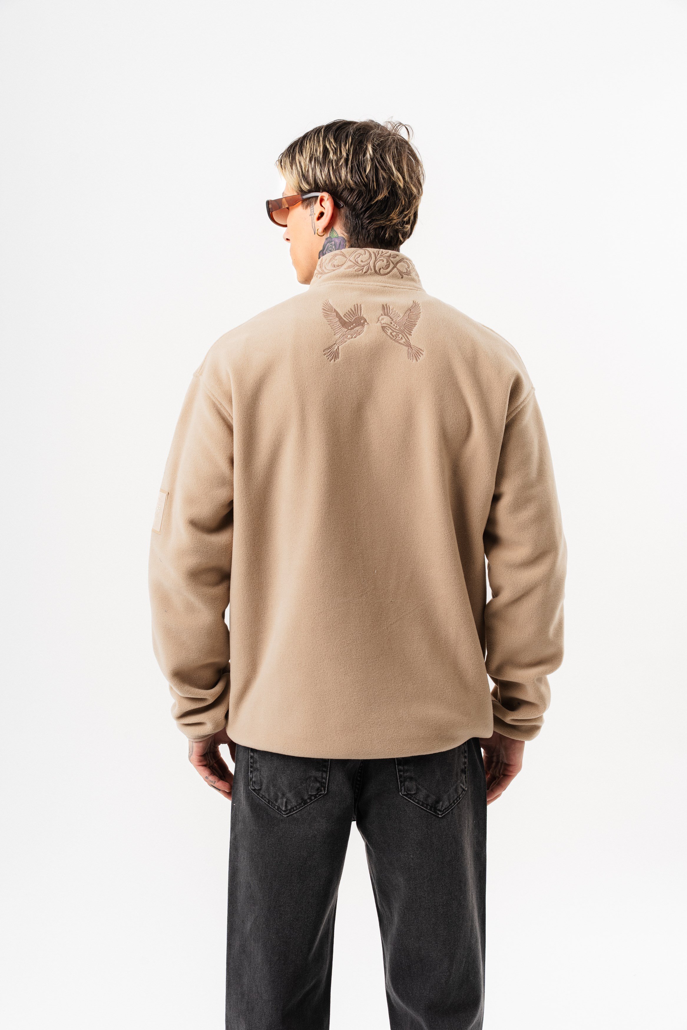 Erkek Threadora Zip Oversize Polar Ceket Bej