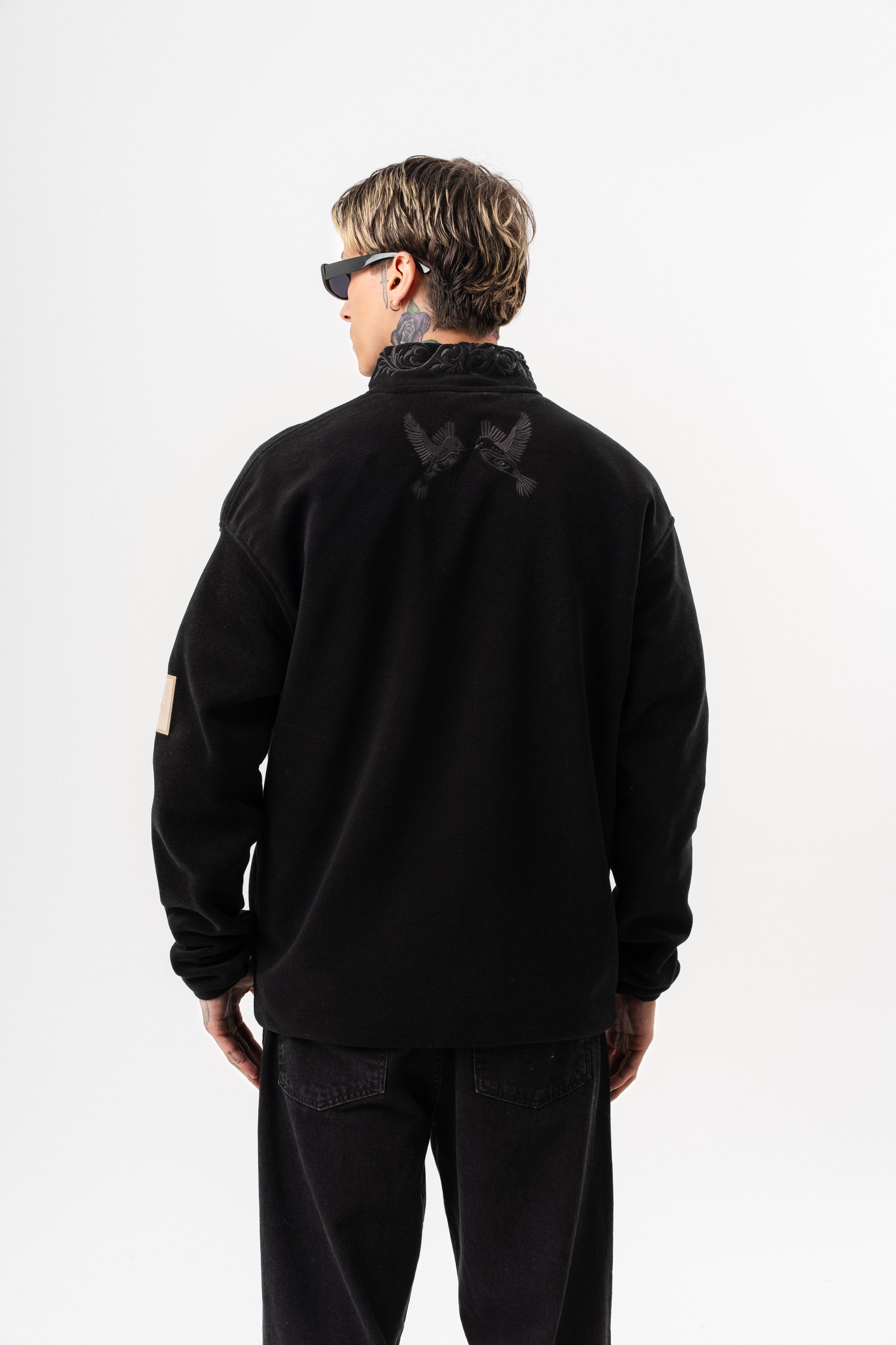 Erkek Threadora Zip Oversize Polar Ceket Siyah