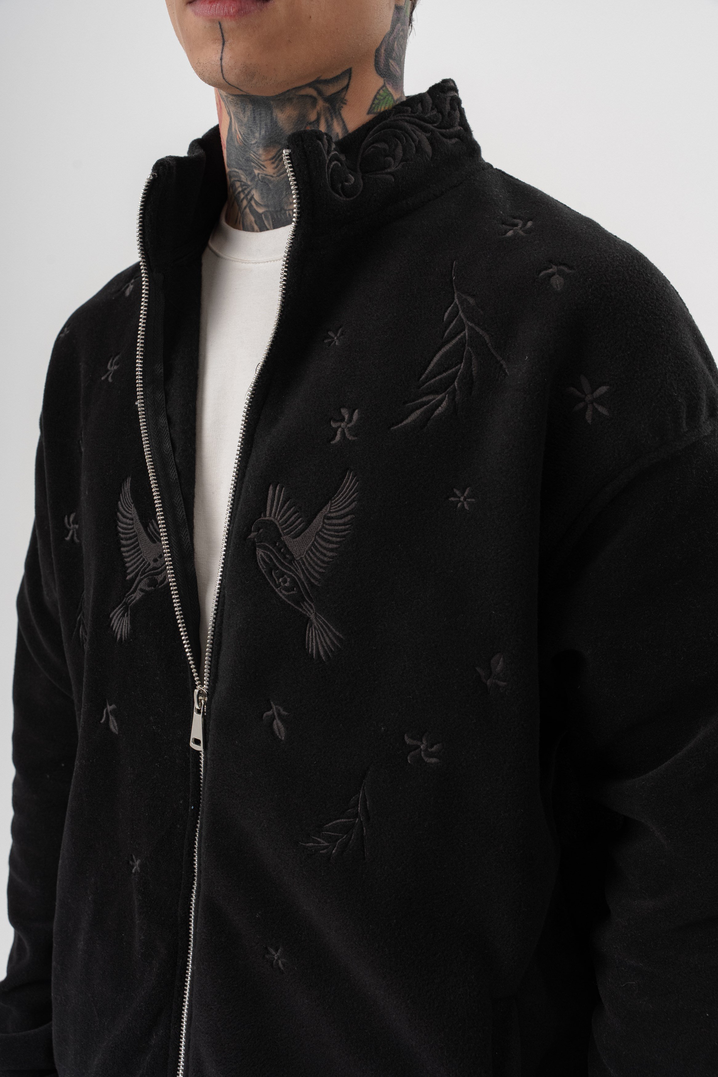 Erkek Threadora Zip Oversize Polar Ceket Siyah