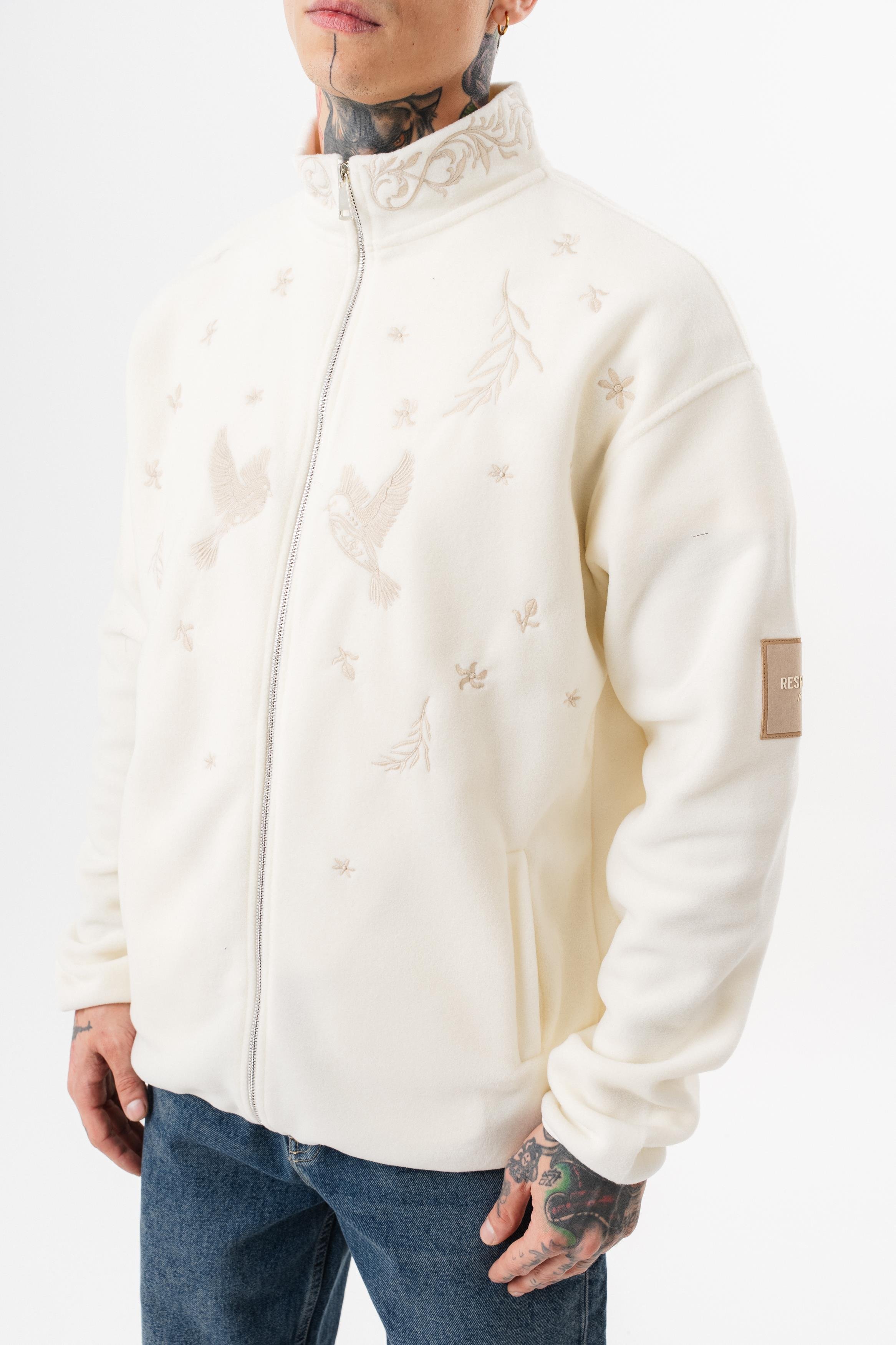 Erkek Threadora Zip Oversize Polar Ceket Ekru
