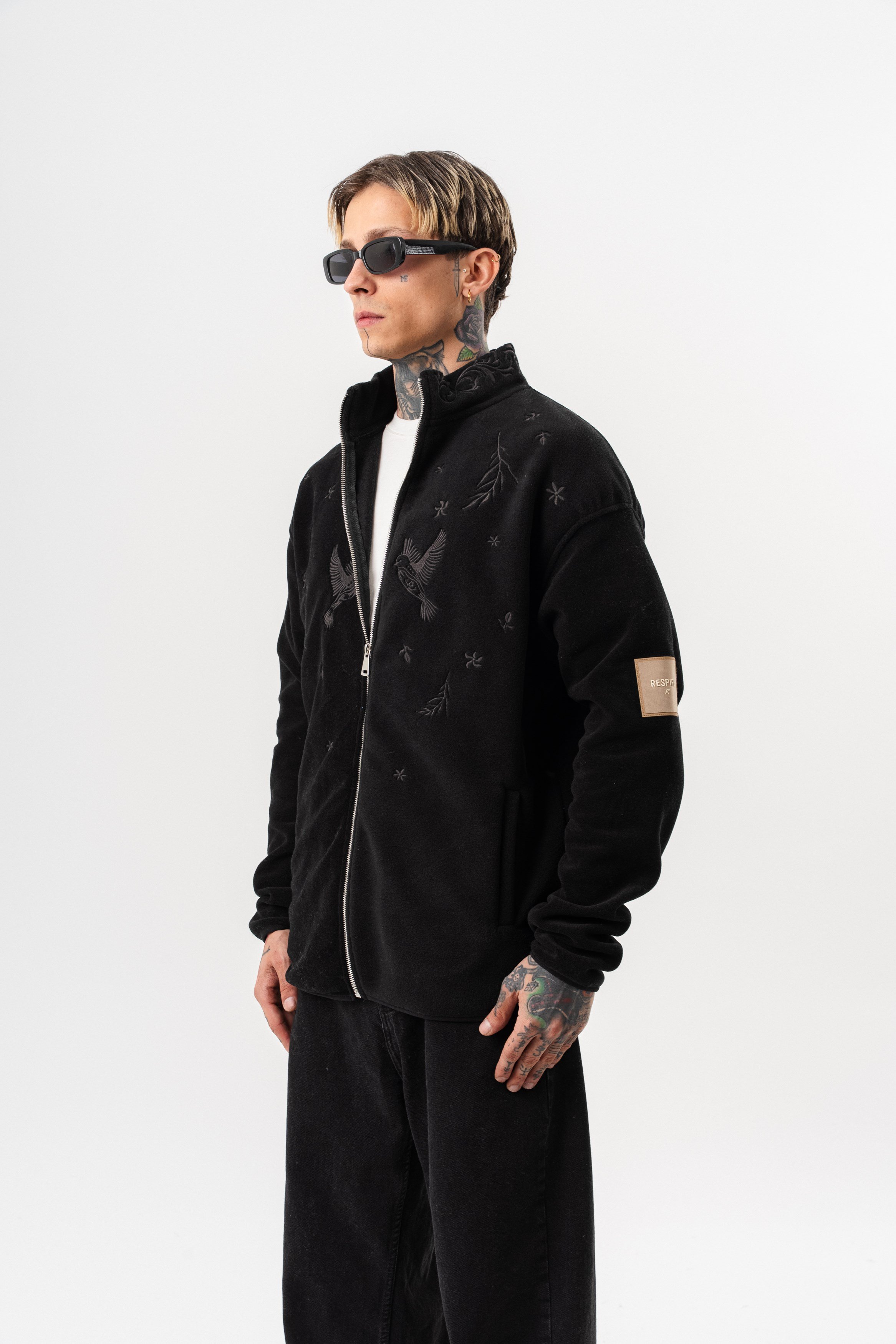 Erkek Threadora Zip Oversize Polar Ceket Siyah