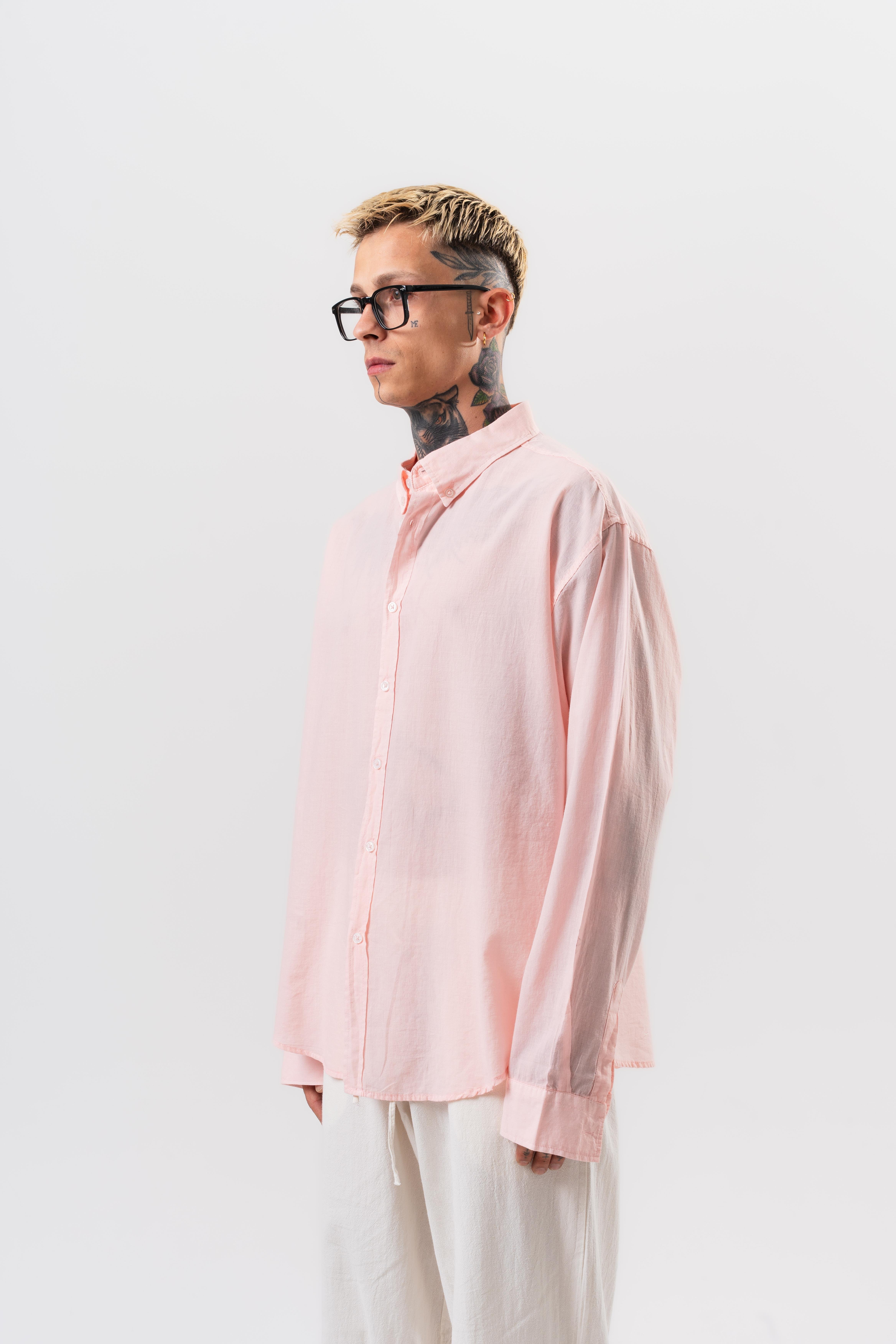 Erkek Uzun Kol Oversize Vual Gömlek Pembe