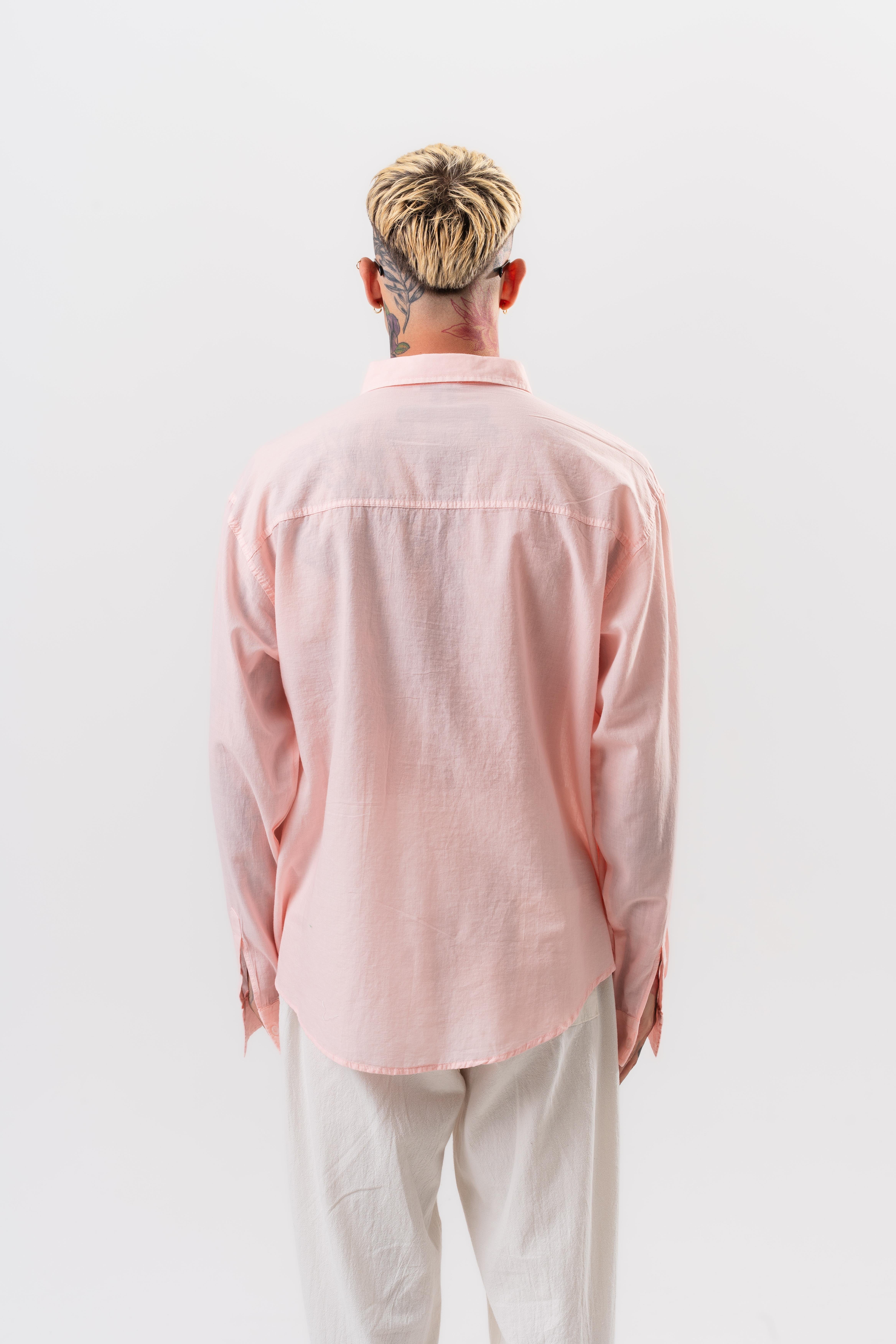 Erkek Uzun Kol Oversize Vual Gömlek Pembe