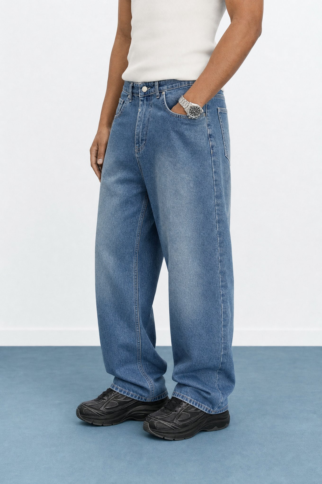 Erkek Washed Baggy Pantolon A.Mavi