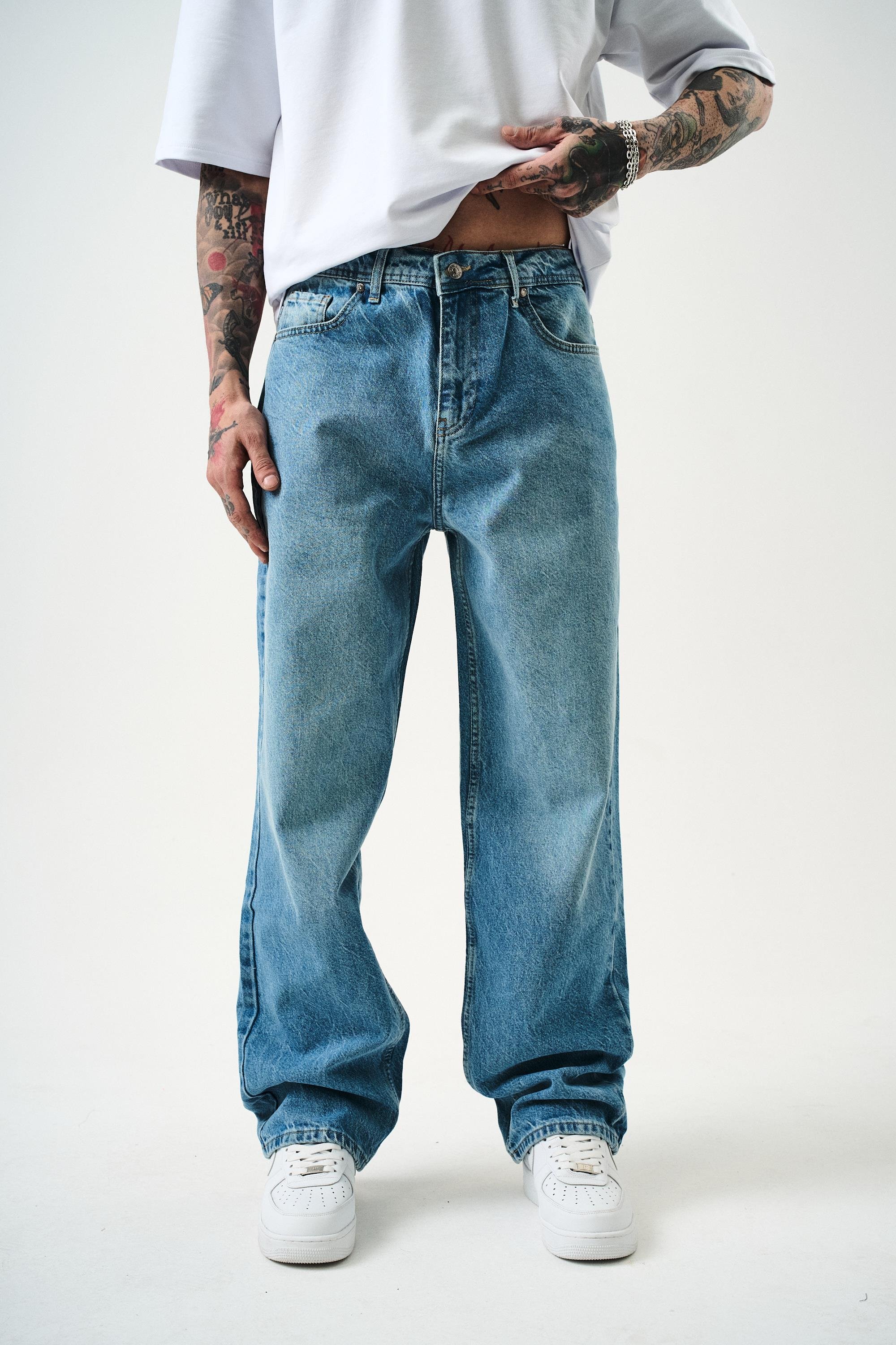 Erkek Washed Baggy Pantolon A.Mavi