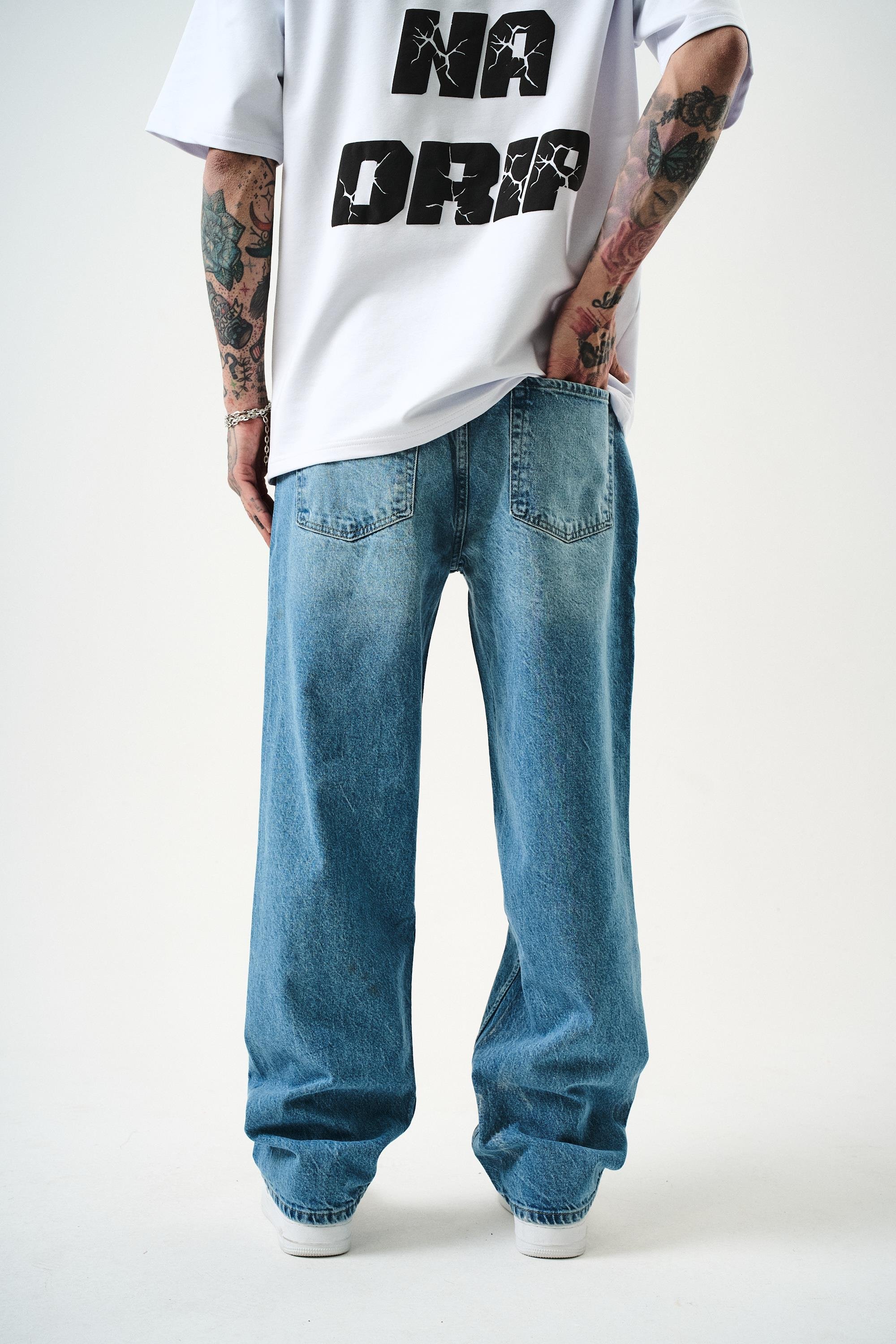 Erkek Washed Baggy Pantolon A.Mavi