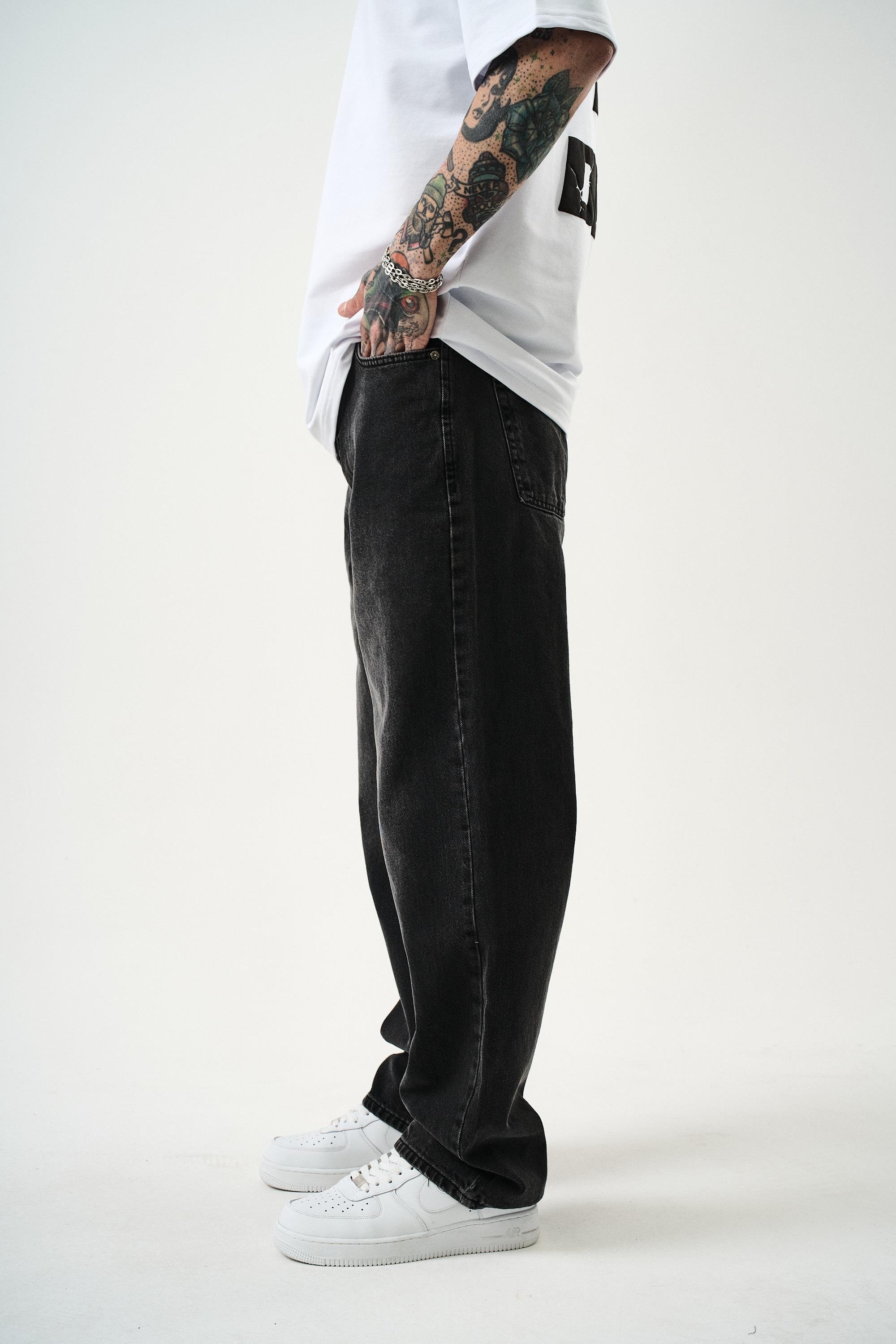 Erkek Washed Baggy Pantolon Gri