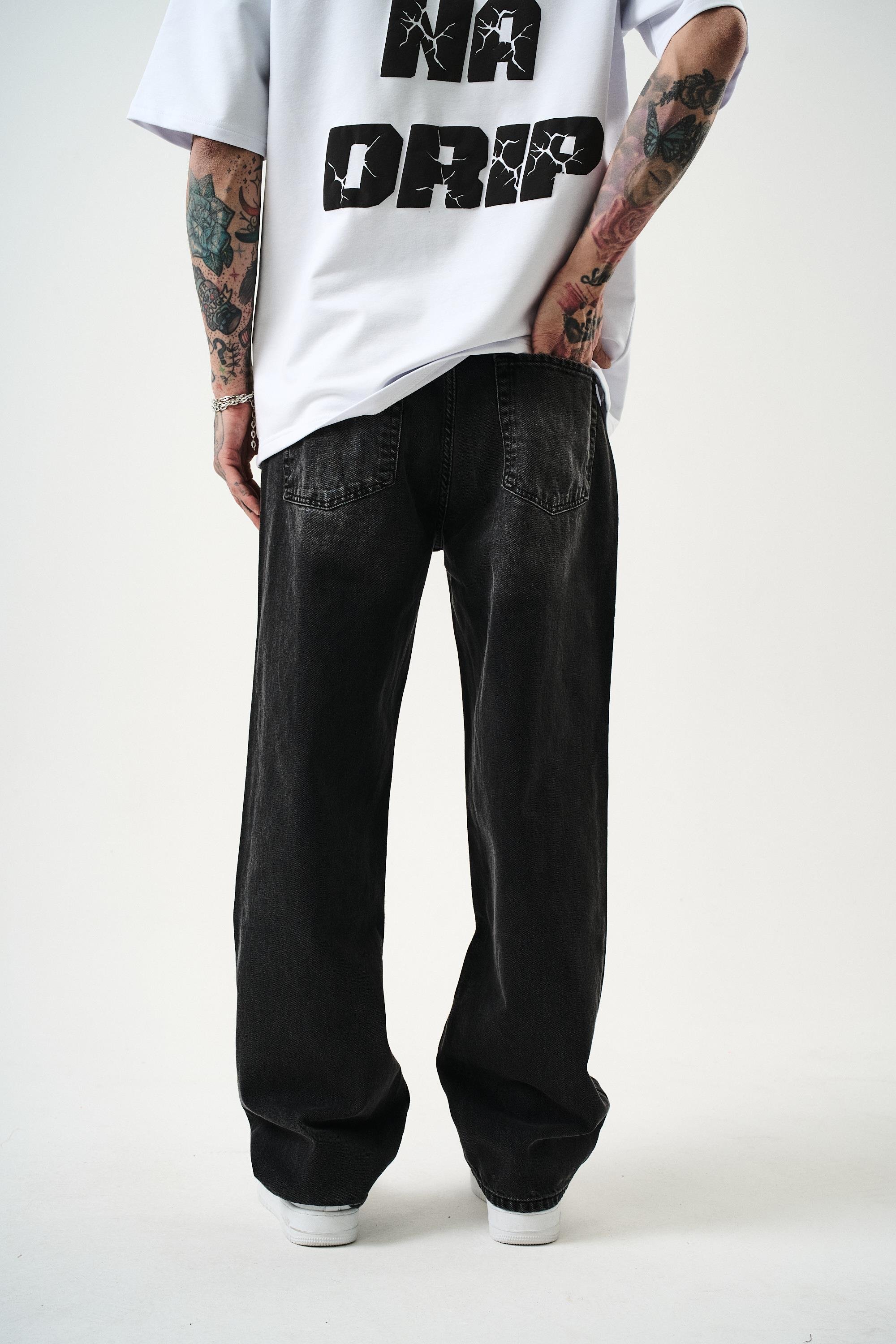 Erkek Washed Baggy Pantolon Gri