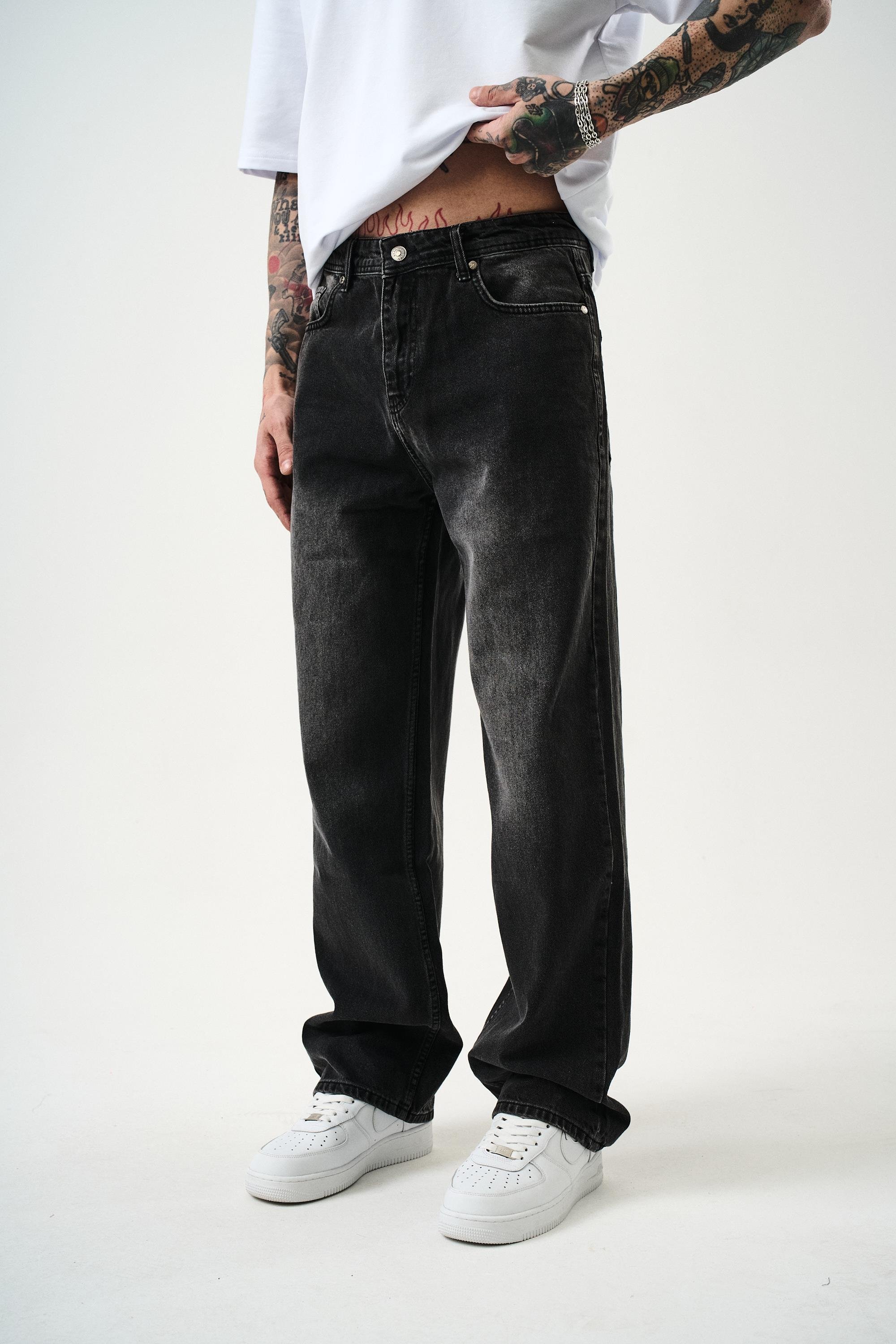 Erkek Washed Baggy Pantolon Gri
