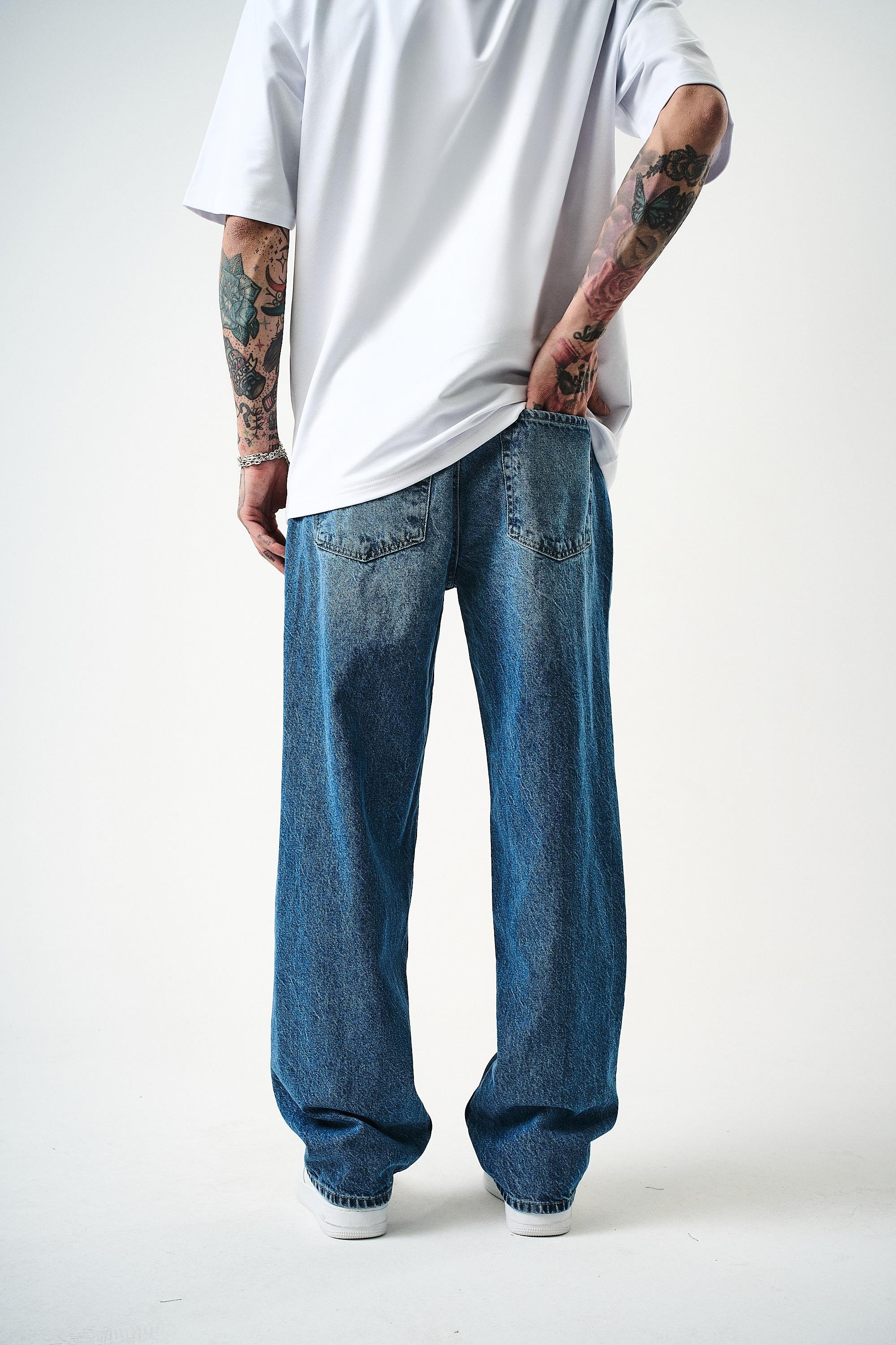 Erkek Washed Baggy Pantolon K.Mavi