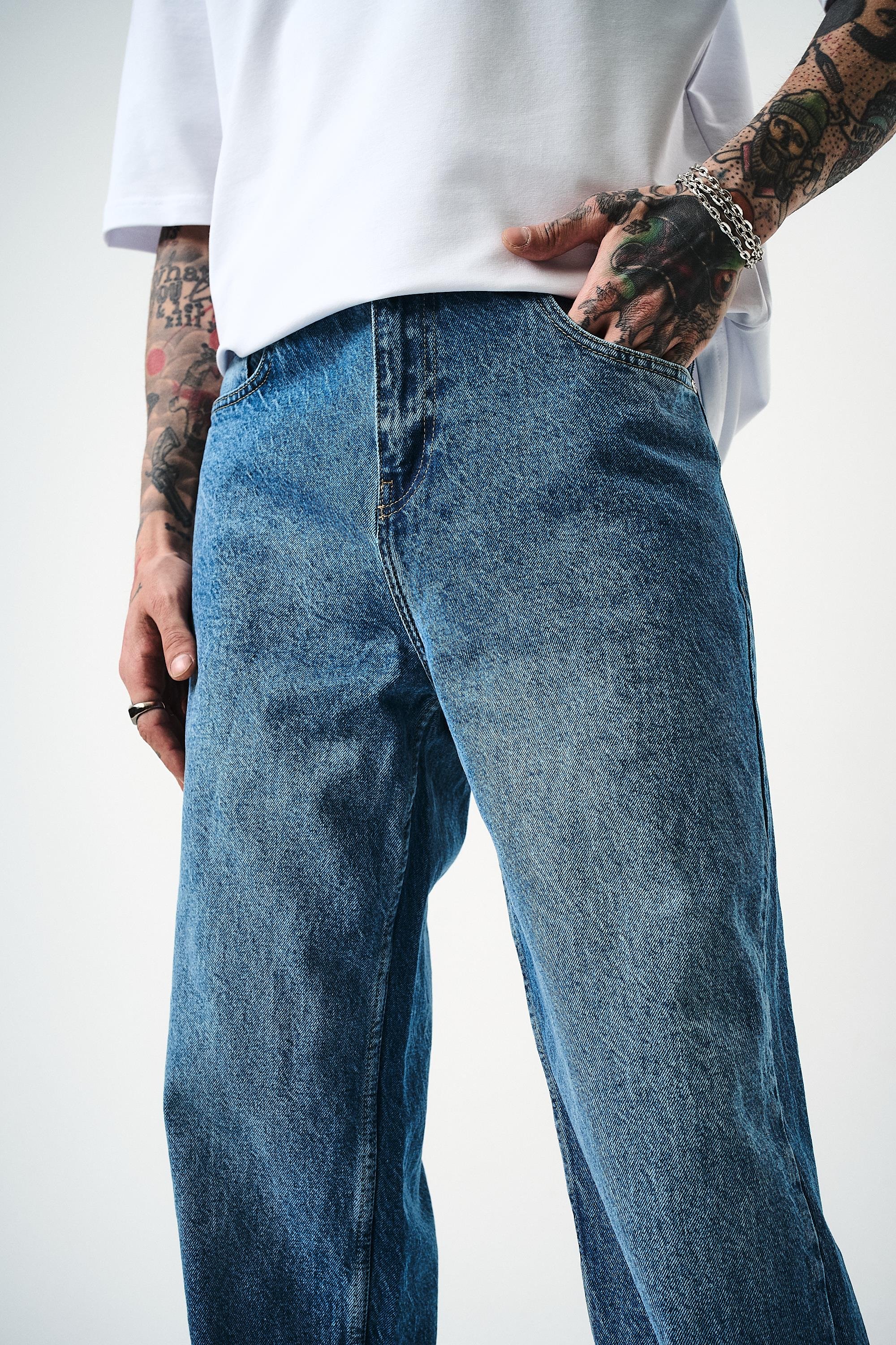 Erkek Washed Baggy Pantolon K.Mavi