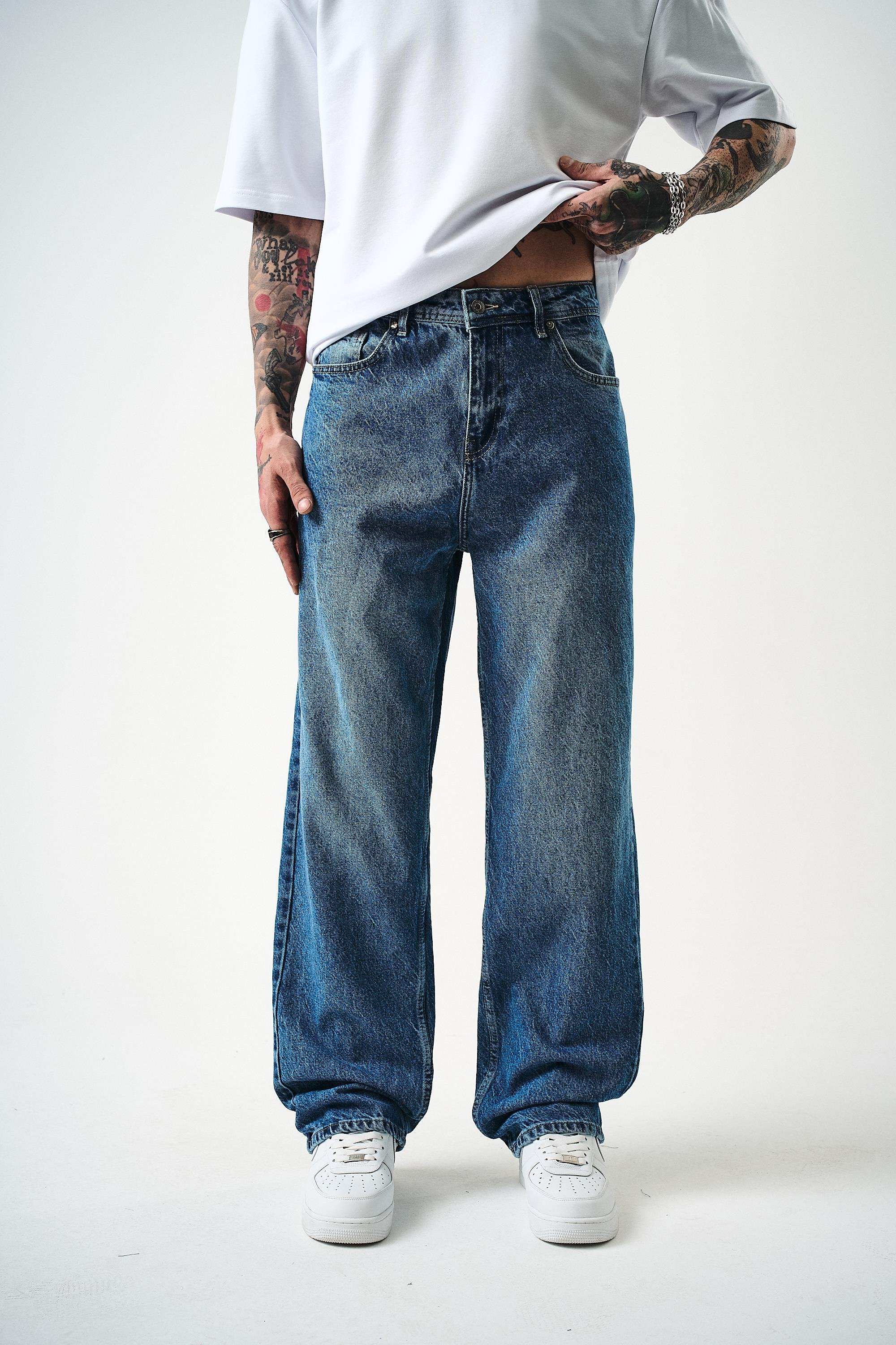 Erkek Washed Baggy Pantolon K.Mavi