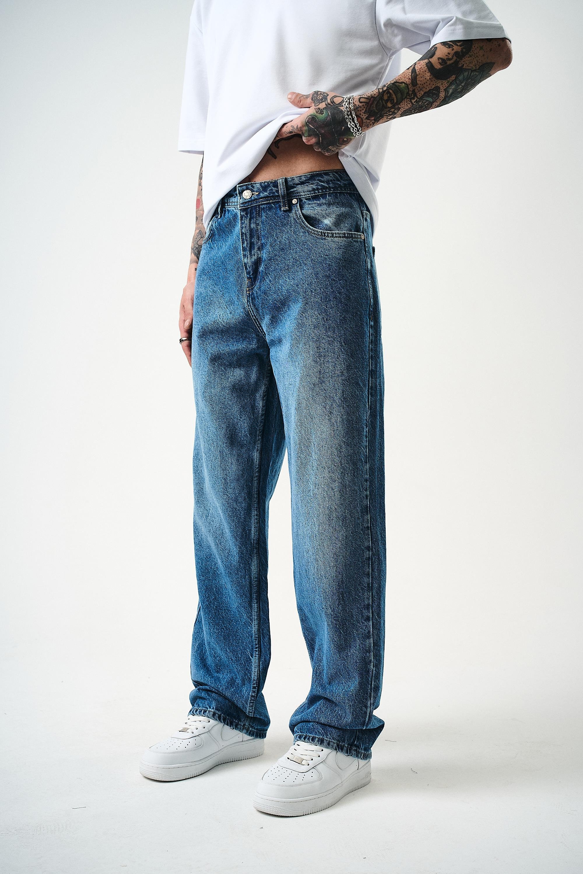 Erkek Washed Baggy Pantolon K.Mavi