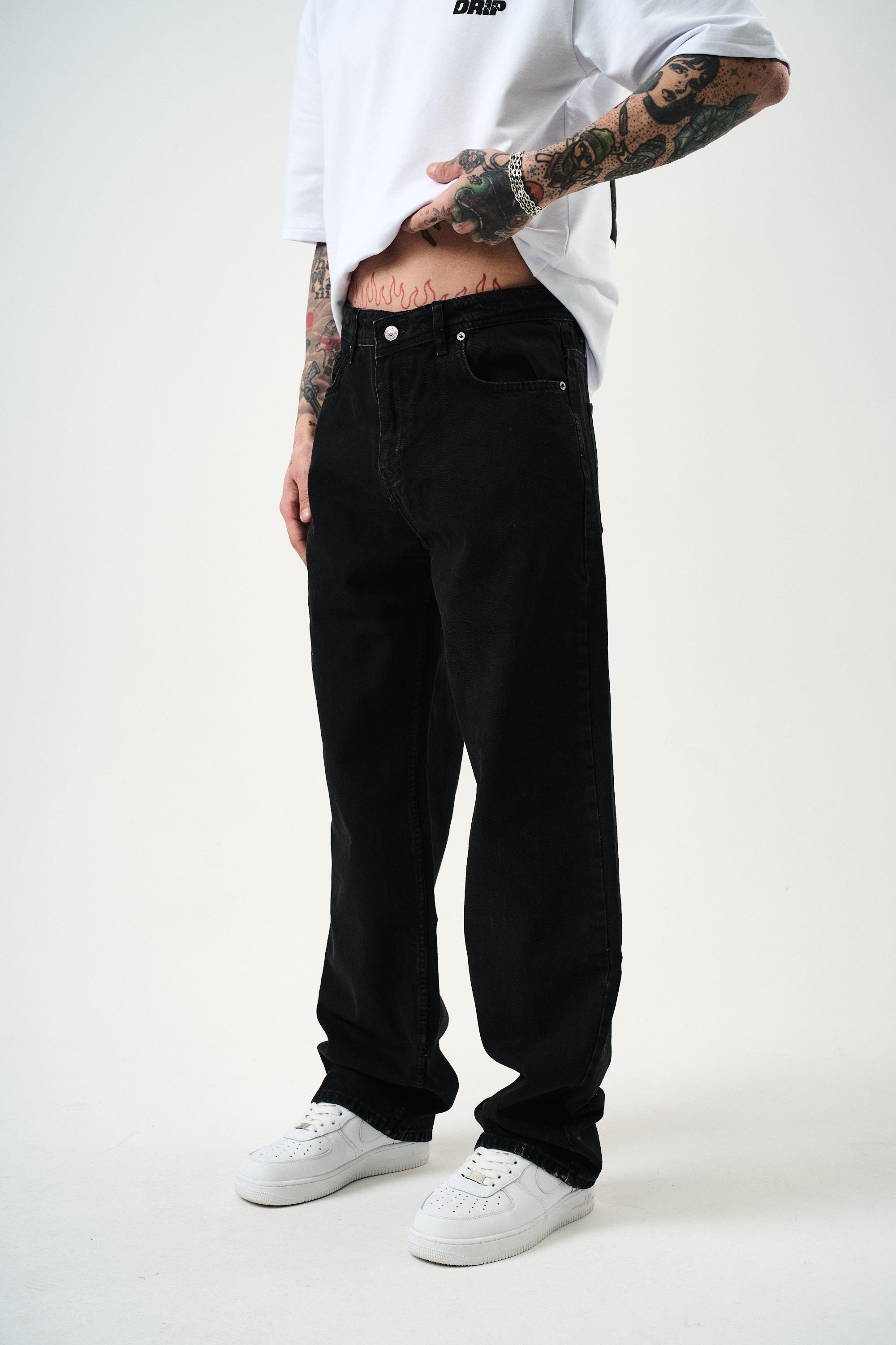 Erkek Washed Baggy Pantolon Siyah