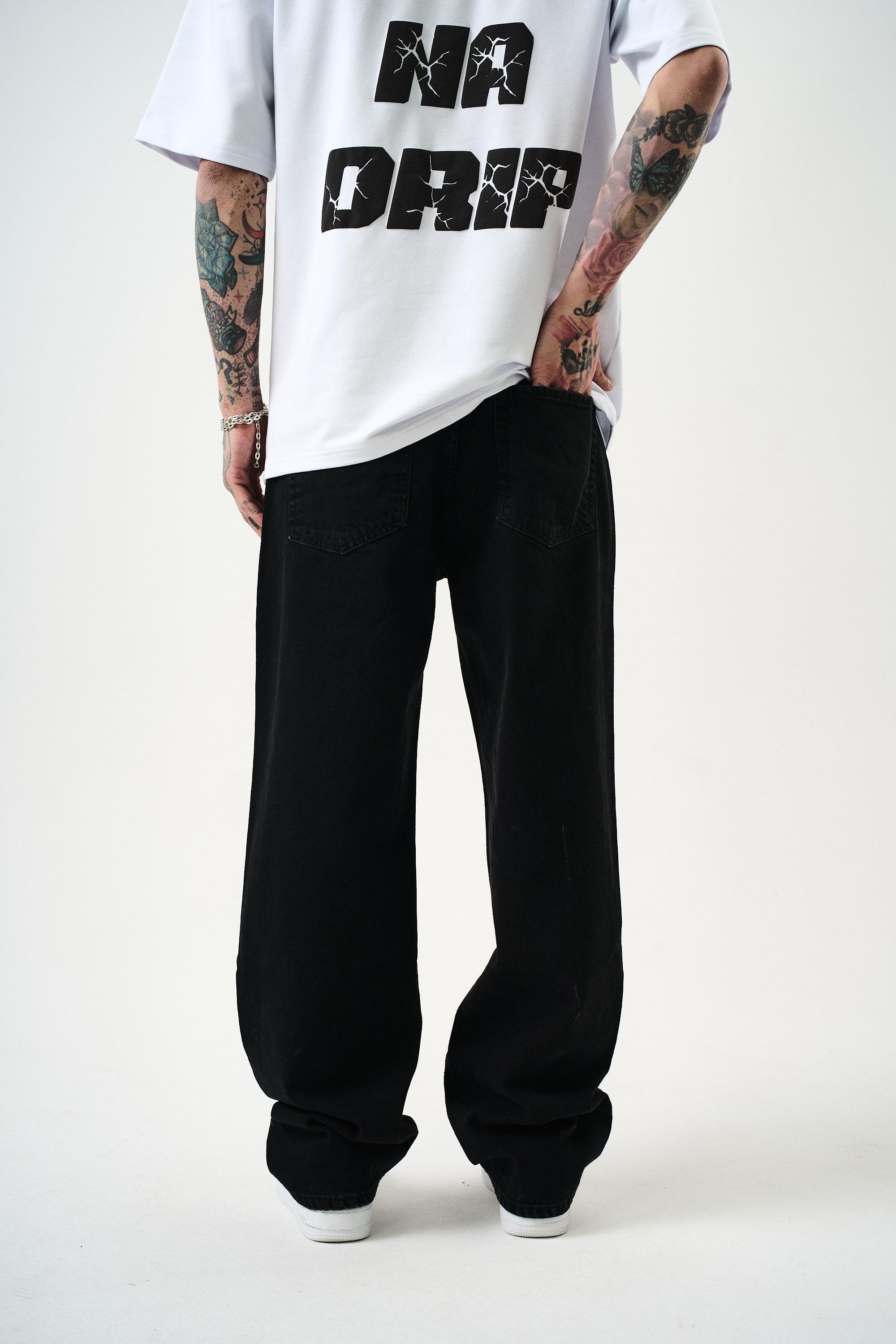 Erkek Washed Baggy Pantolon Siyah