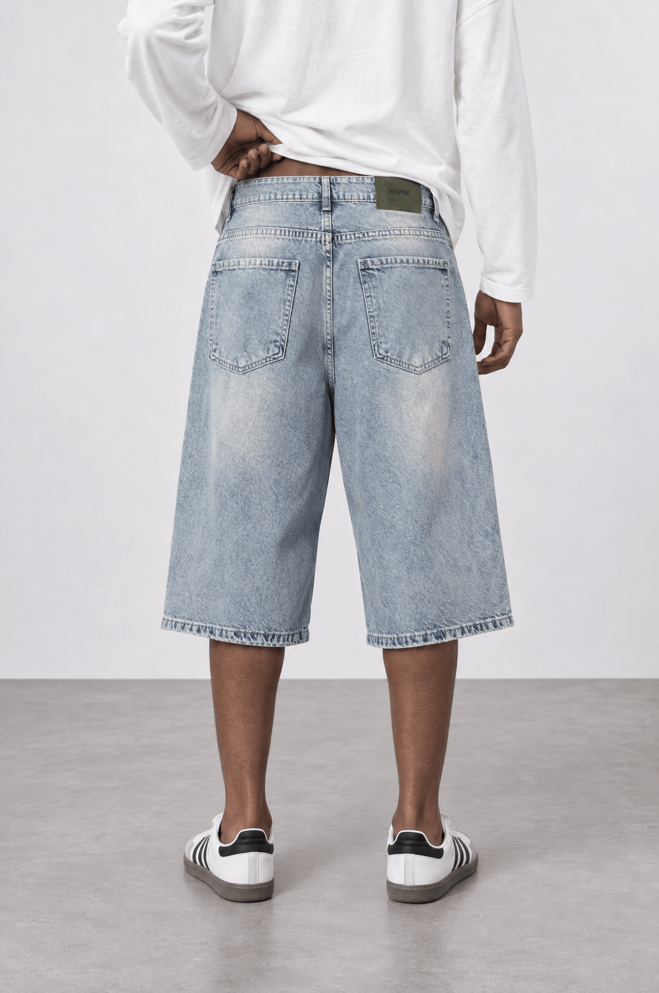 Erkek Washed Jean Şort Açık Mavi