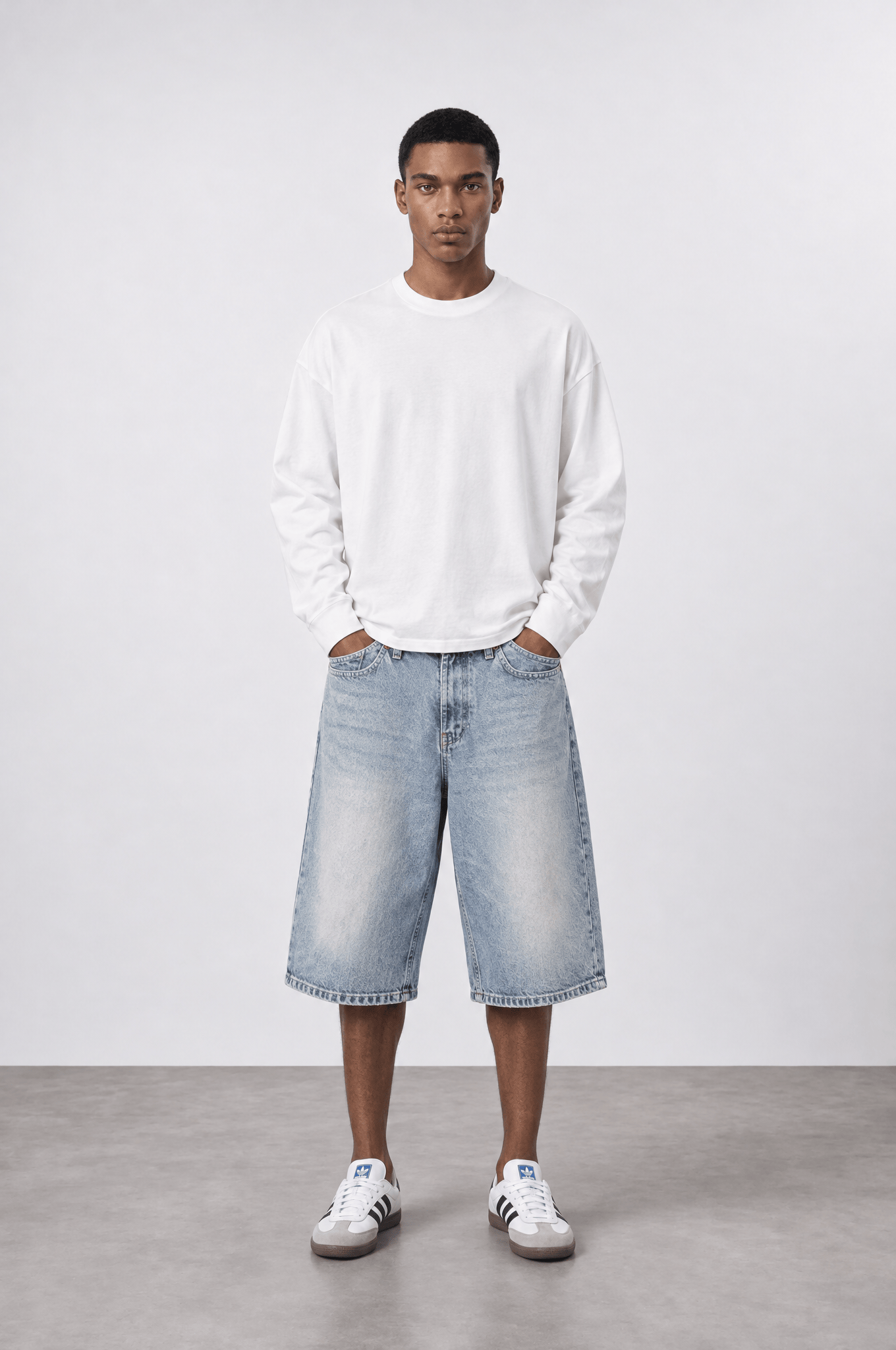 Erkek Washed Jean Şort Açık Mavi