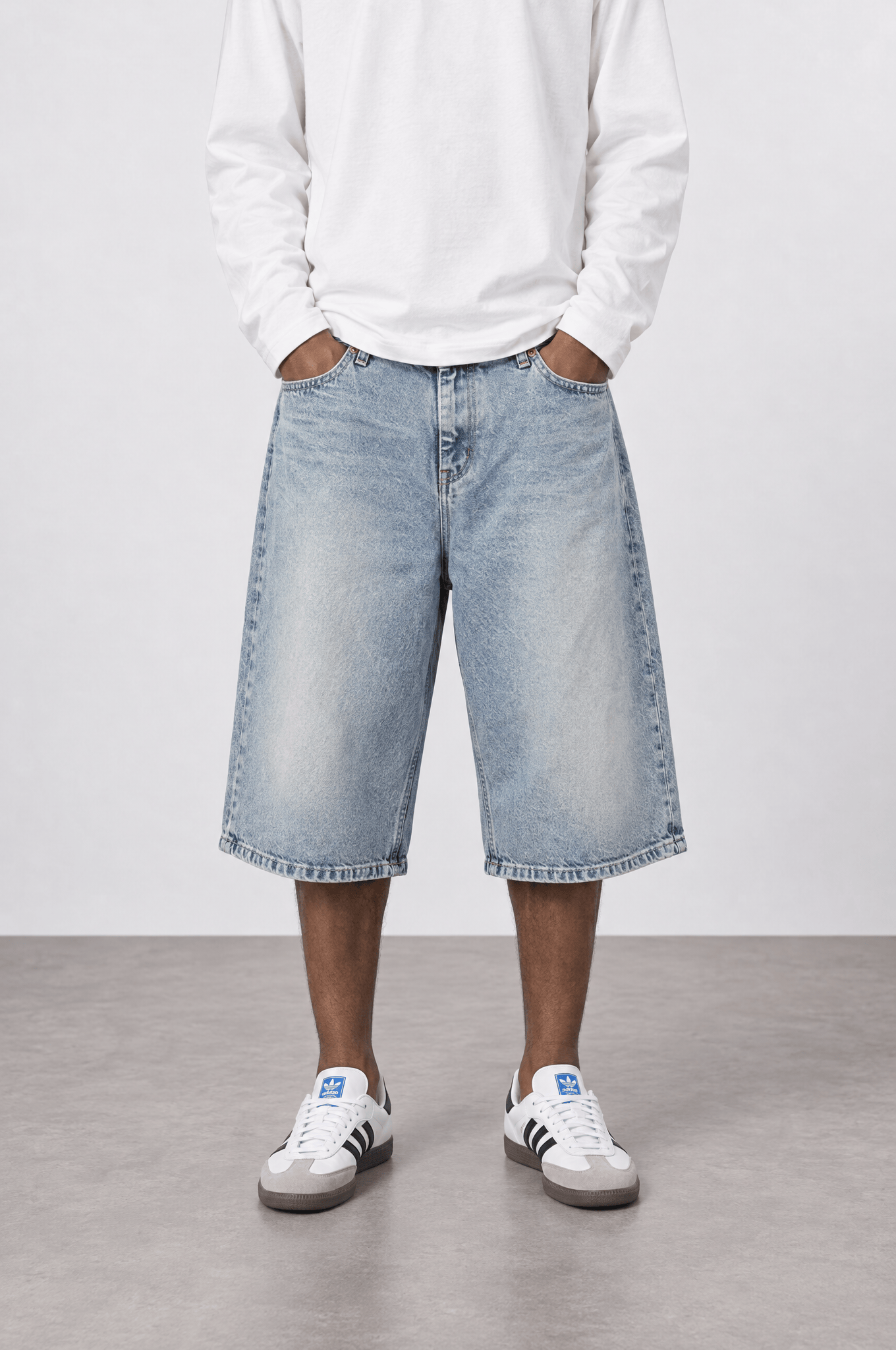 Erkek Washed Jean Şort Açık Mavi