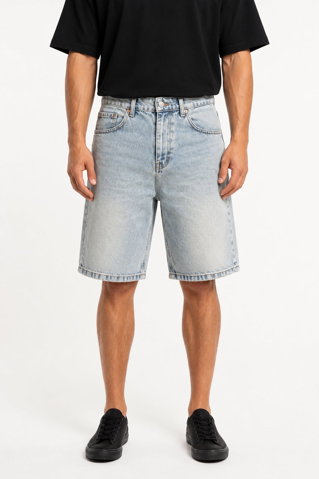 Erkek Washed Jean Şort Açık Mavi