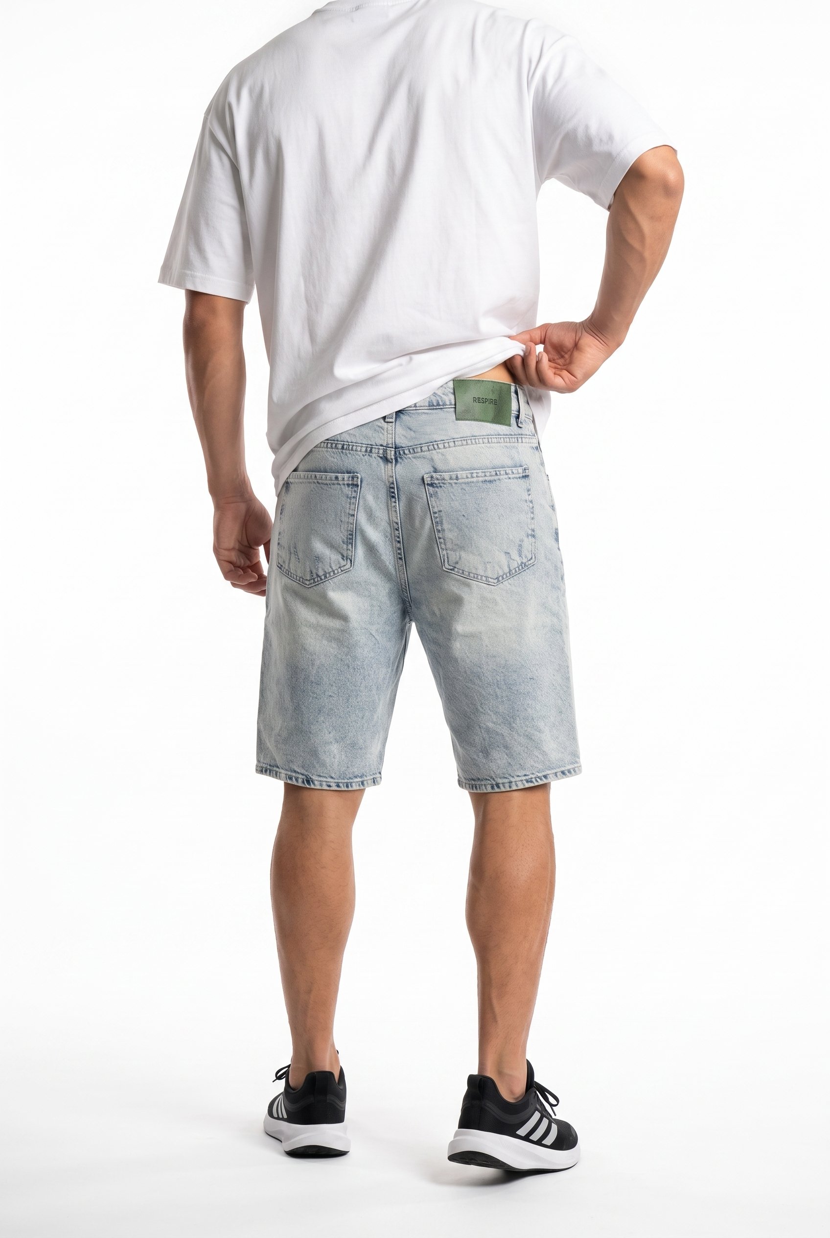 Erkek Washed Jean Şort Buz Mavi