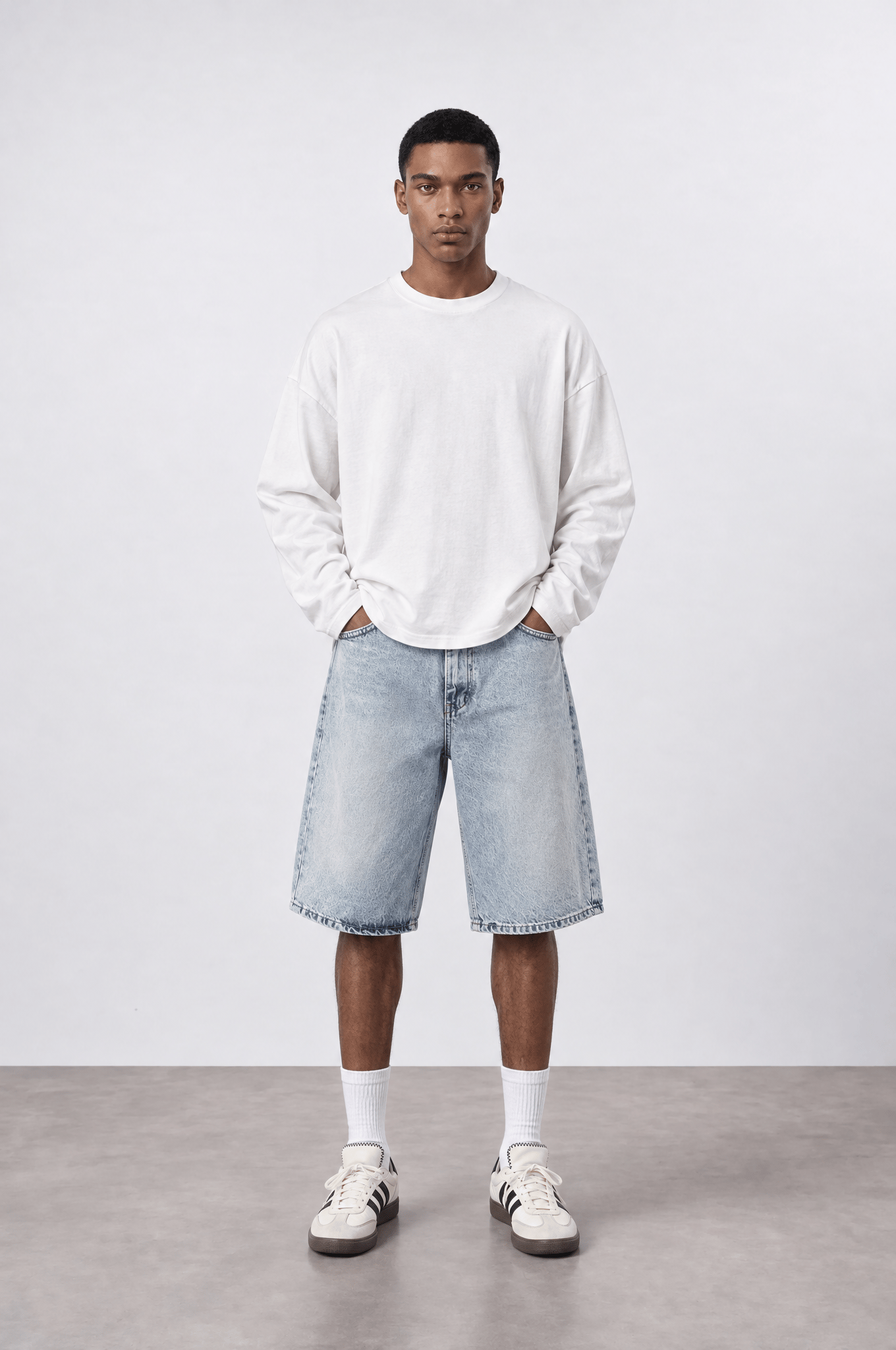 Erkek Washed Jean Şort Buz Mavi