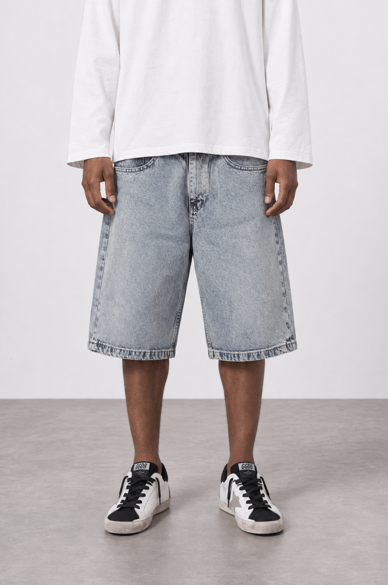 Erkek Washed Jean Şort Koyu Mavi