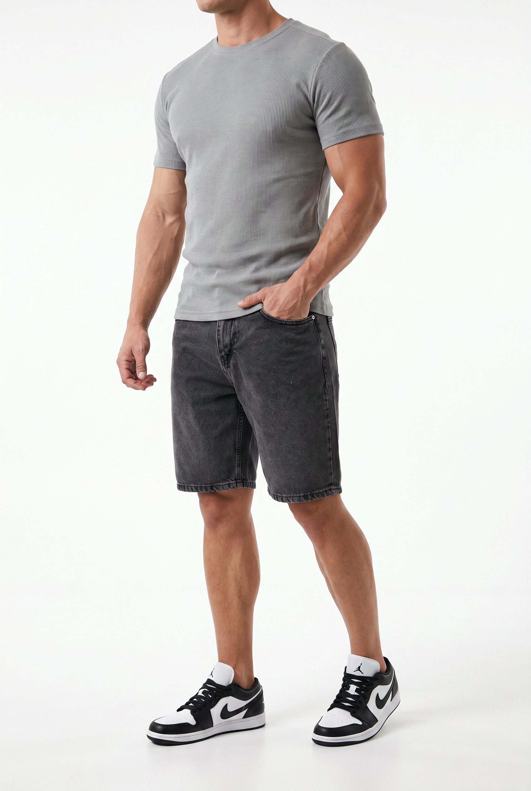 Erkek Washed Jean Şort Siyah