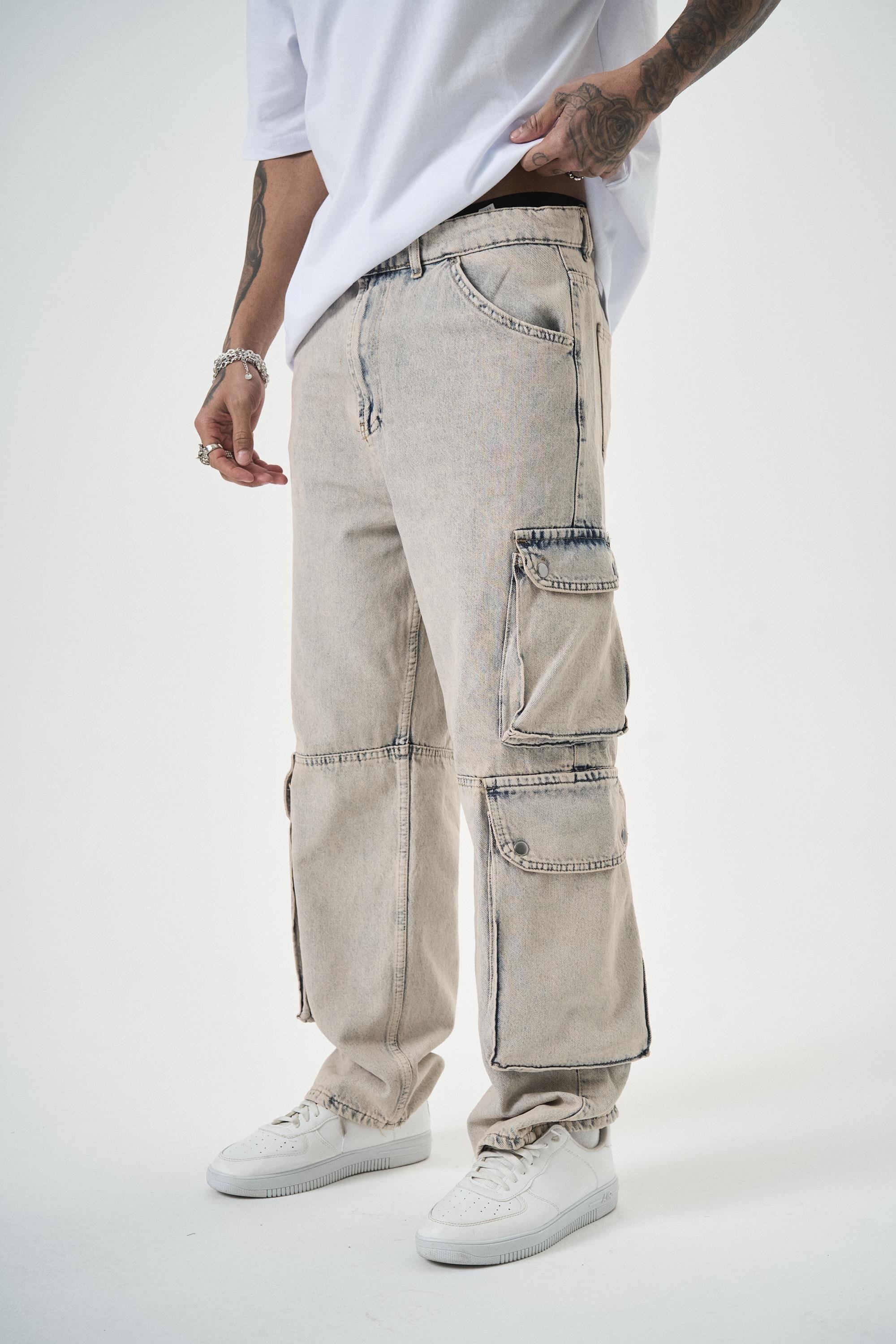 Erkek Washed Kargo Baggy Pantolon A.Mavi