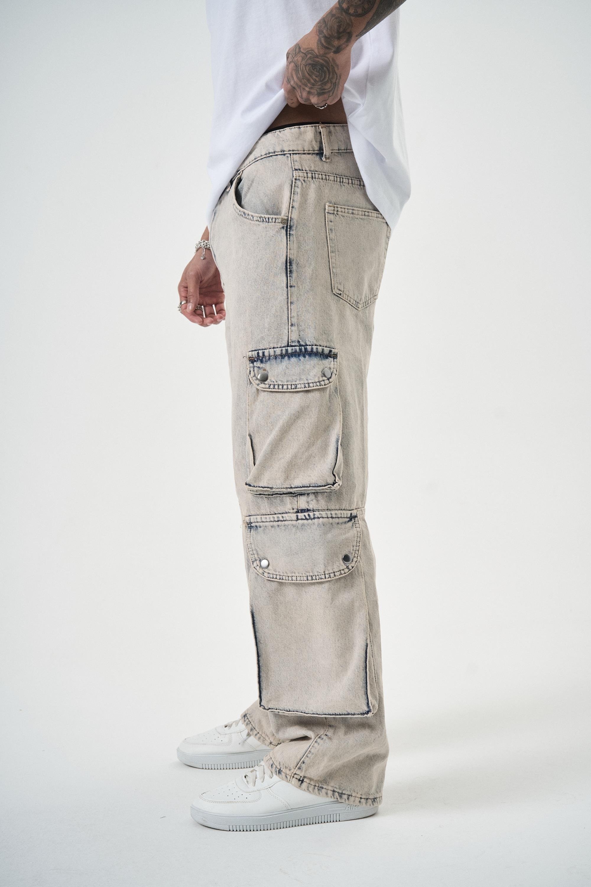 Erkek Washed Kargo Baggy Pantolon A.Mavi