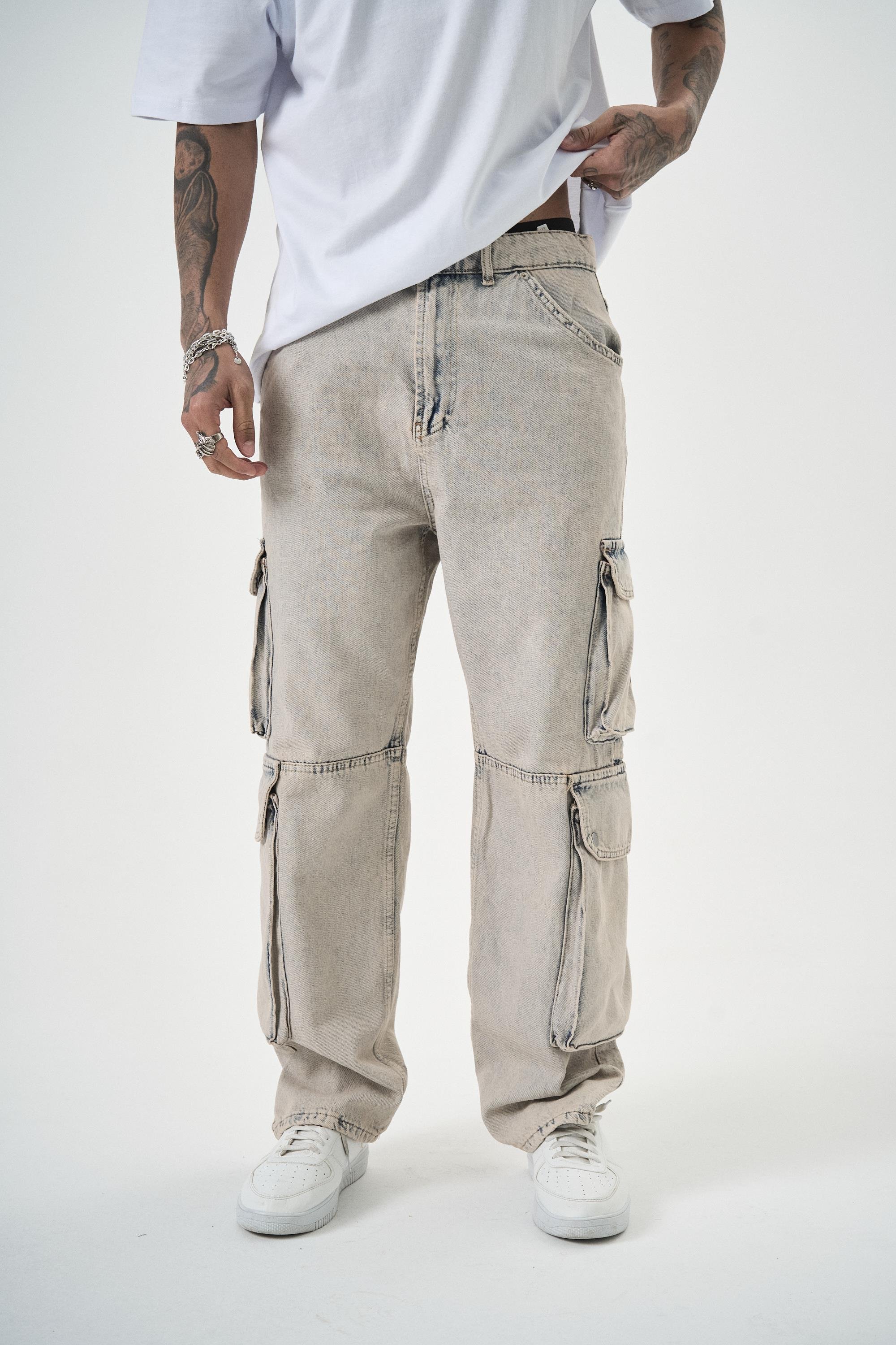 Erkek Washed Kargo Baggy Pantolon A.Mavi