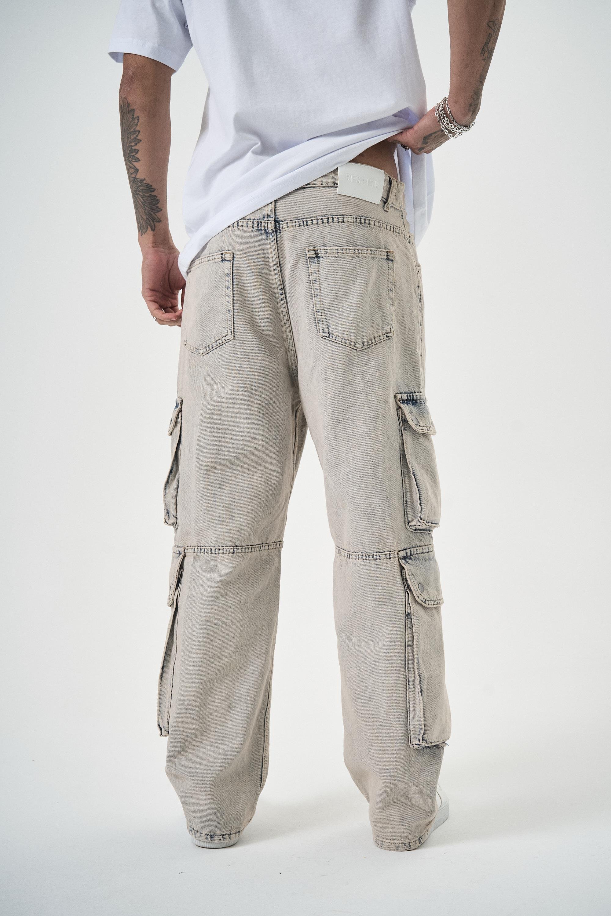 Erkek Washed Kargo Baggy Pantolon A.Mavi