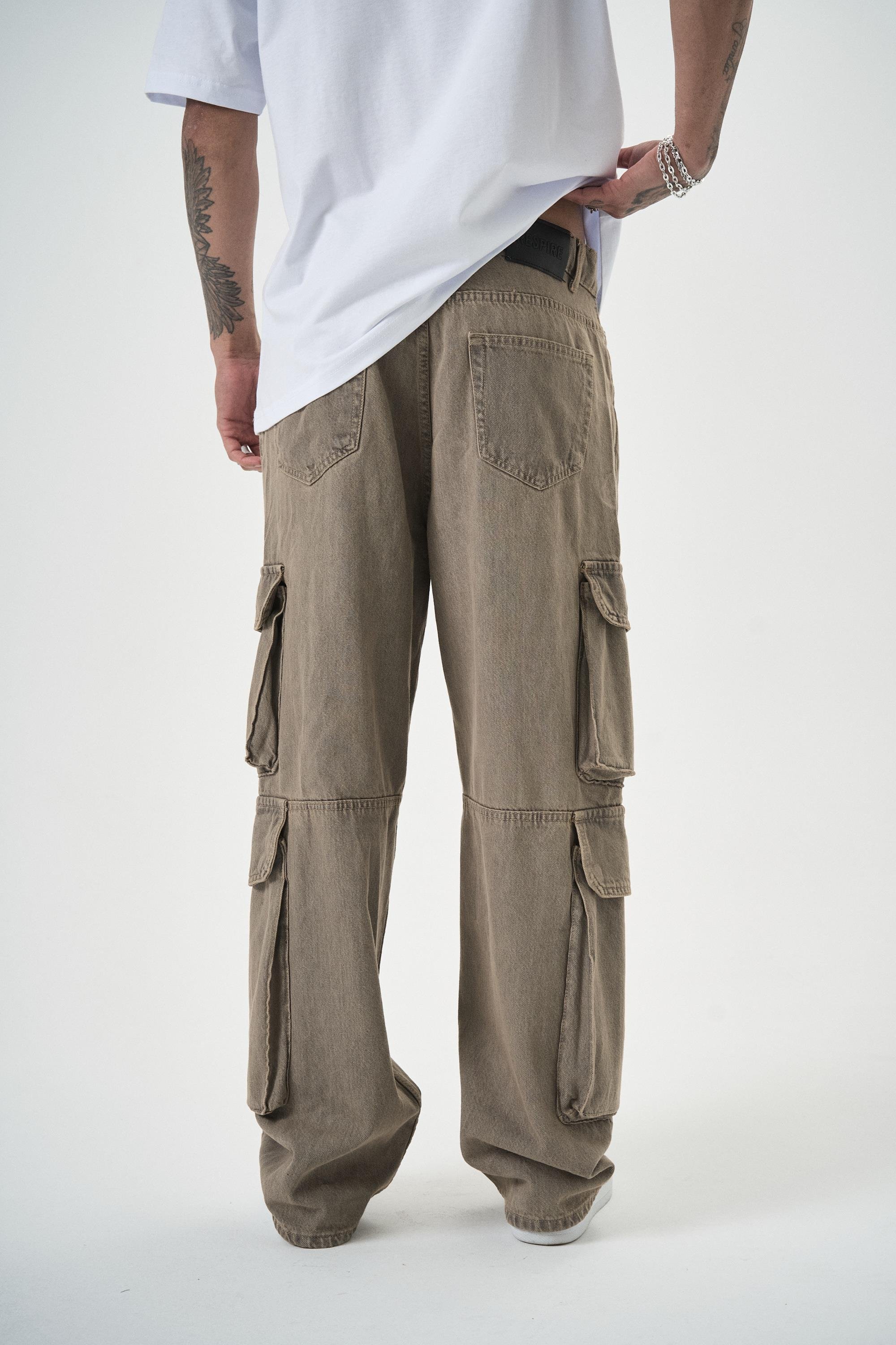Erkek Washed Kargo Baggy Pantolon K.Bej