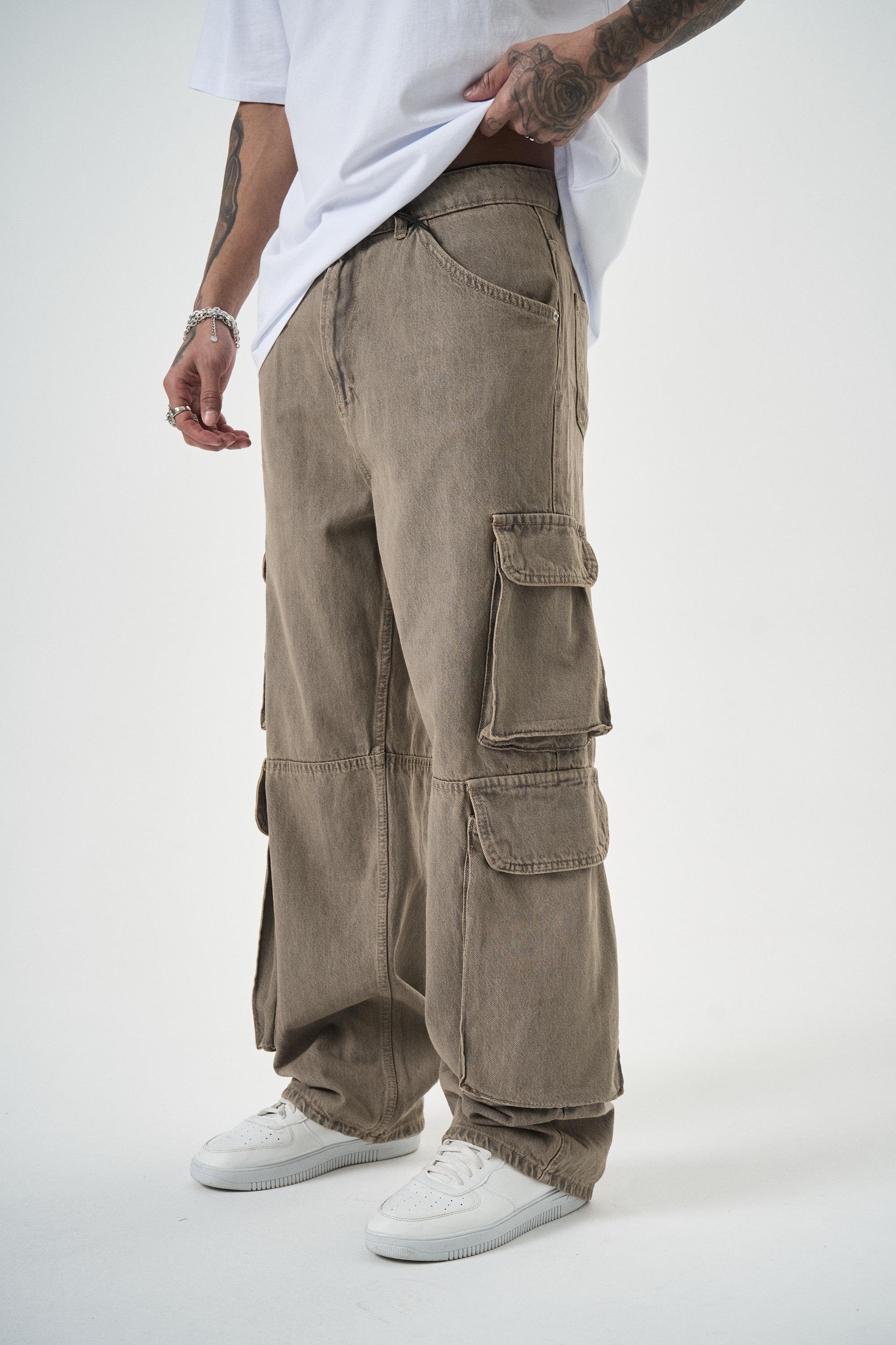 Erkek Washed Kargo Baggy Pantolon K.Bej