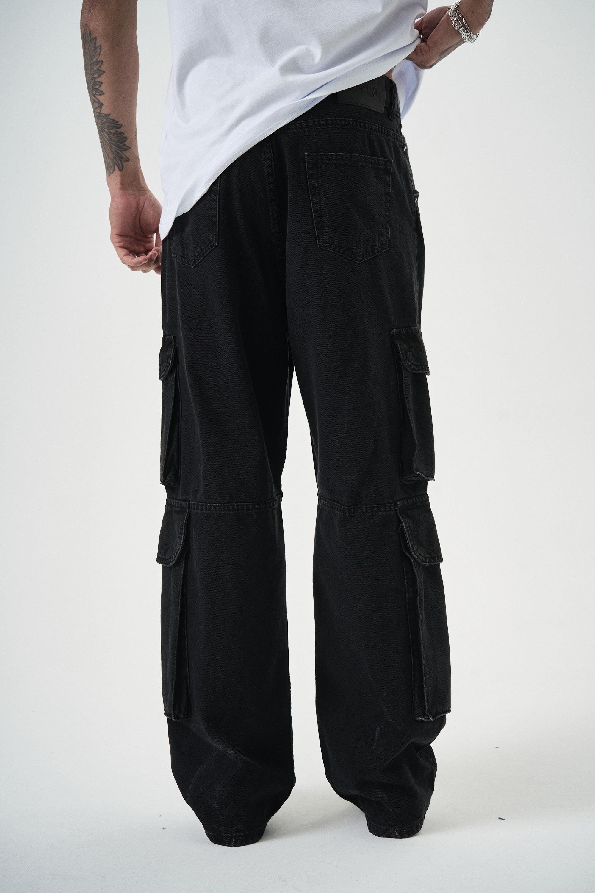 Erkek Washed Kargo Baggy Pantolon Siyah