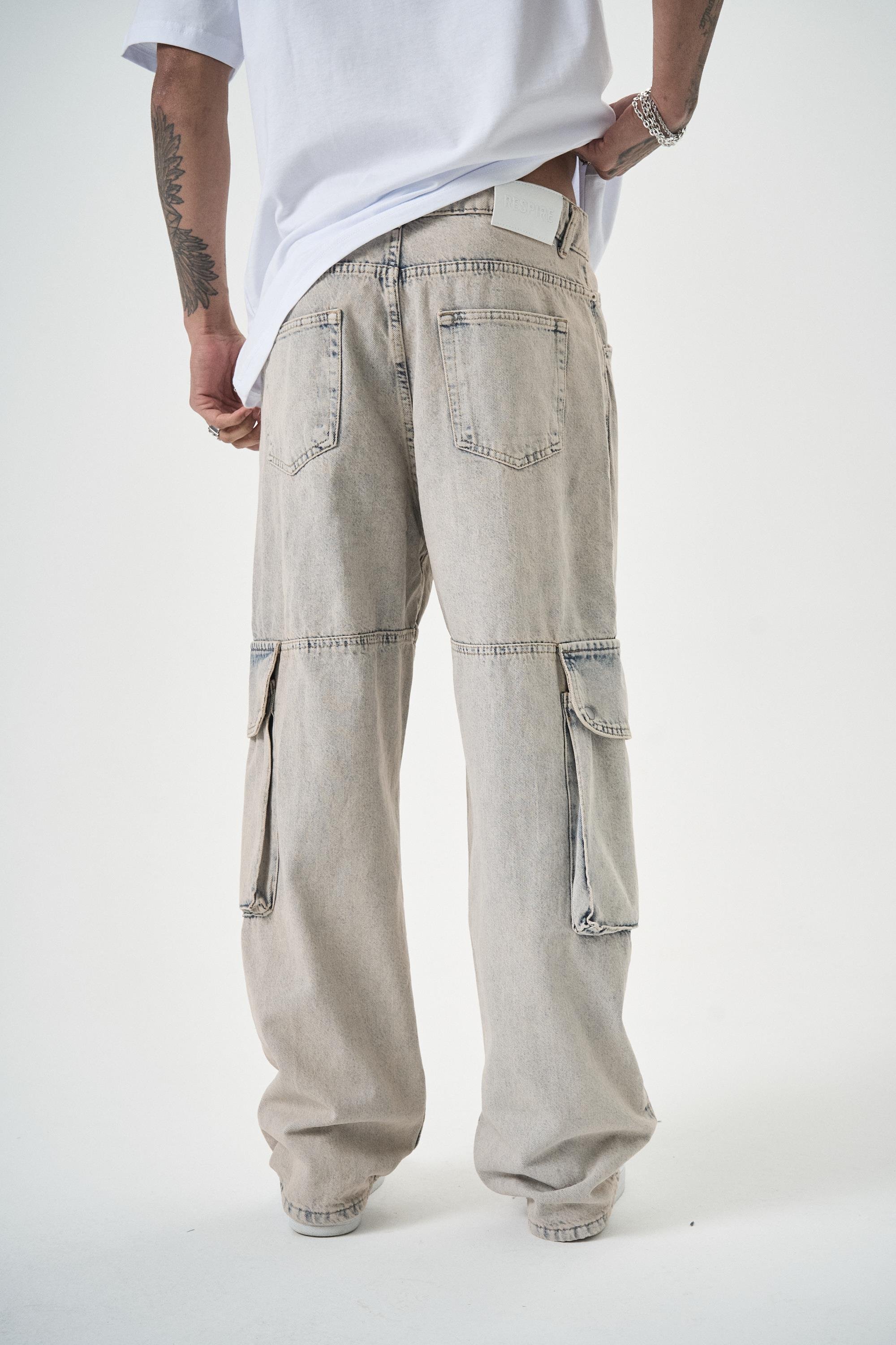 Erkek Washed Paraşüt Kargo Baggy Pantolon A.Mavi