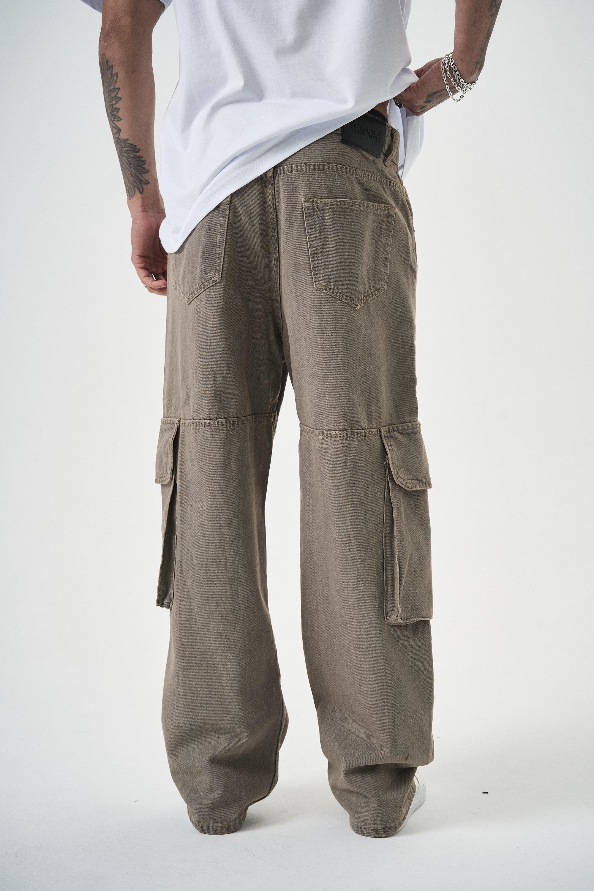 Erkek Washed Paraşüt Kargo Baggy Pantolon K.Bej