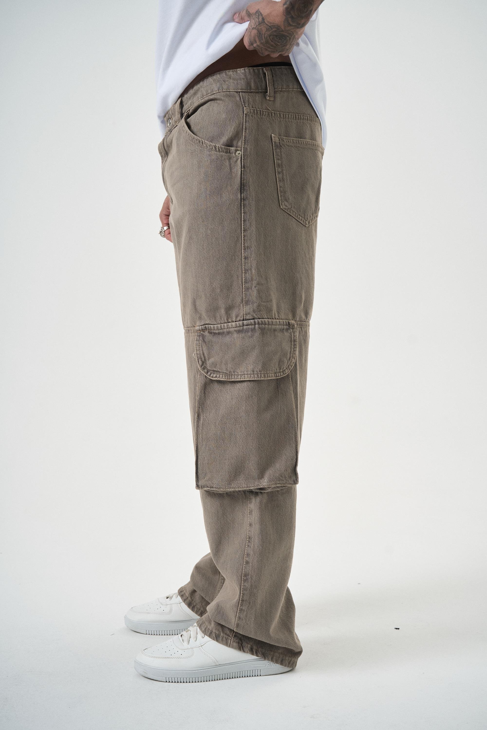 Erkek Washed Paraşüt Kargo Baggy Pantolon K.Bej