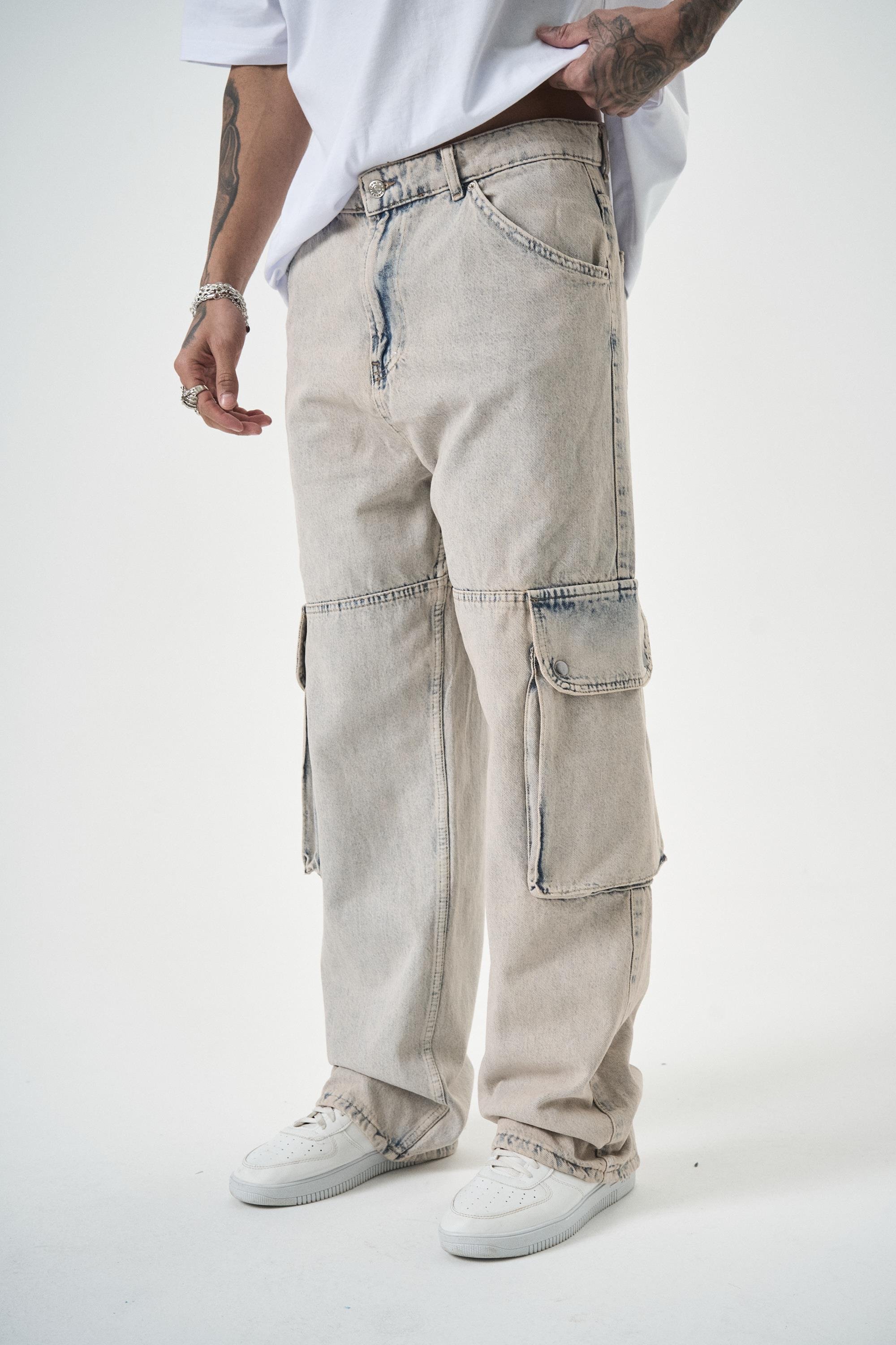 Erkek Washed Paraşüt Kargo Baggy Pantolon A.Mavi