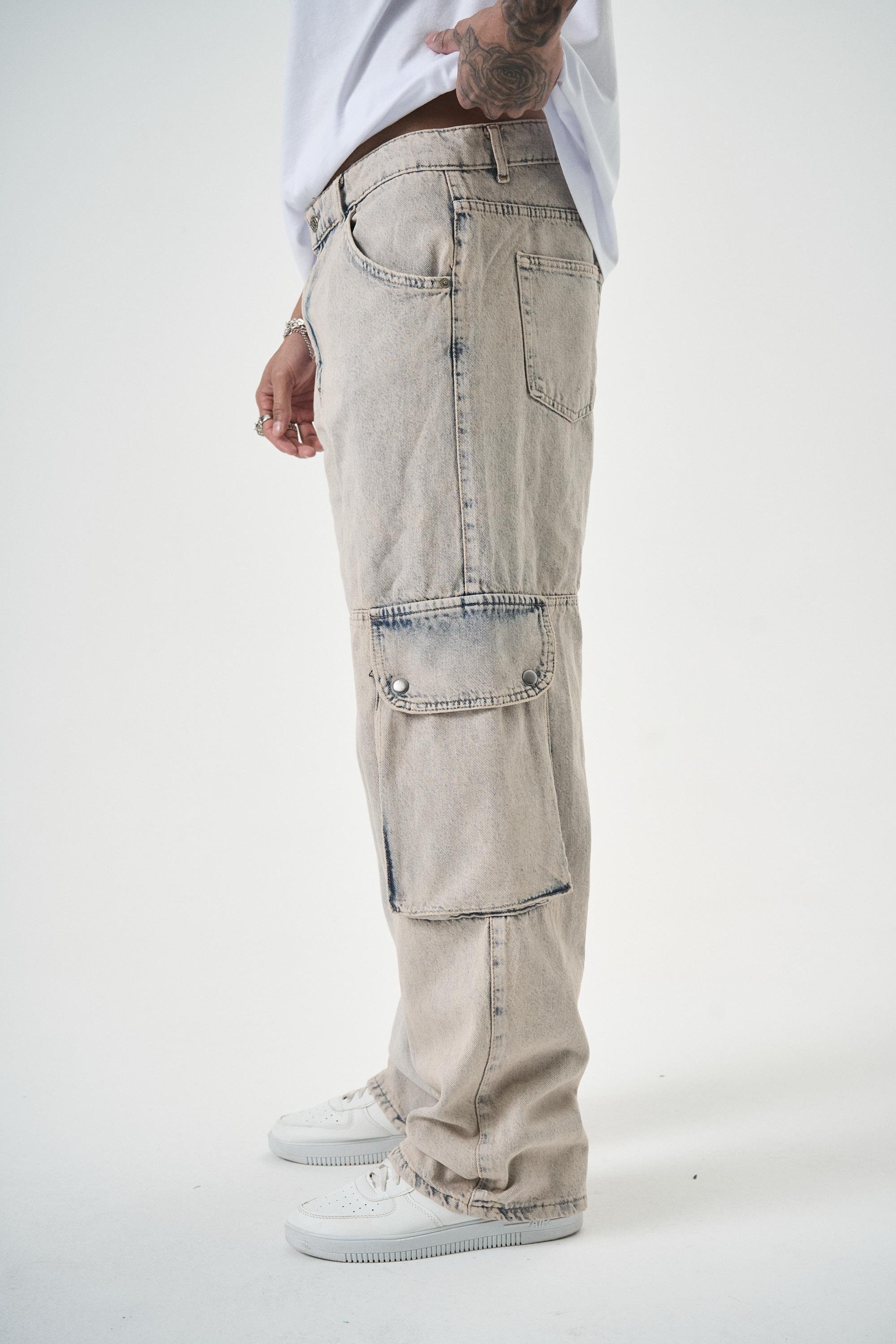 Erkek Washed Paraşüt Kargo Baggy Pantolon A.Mavi