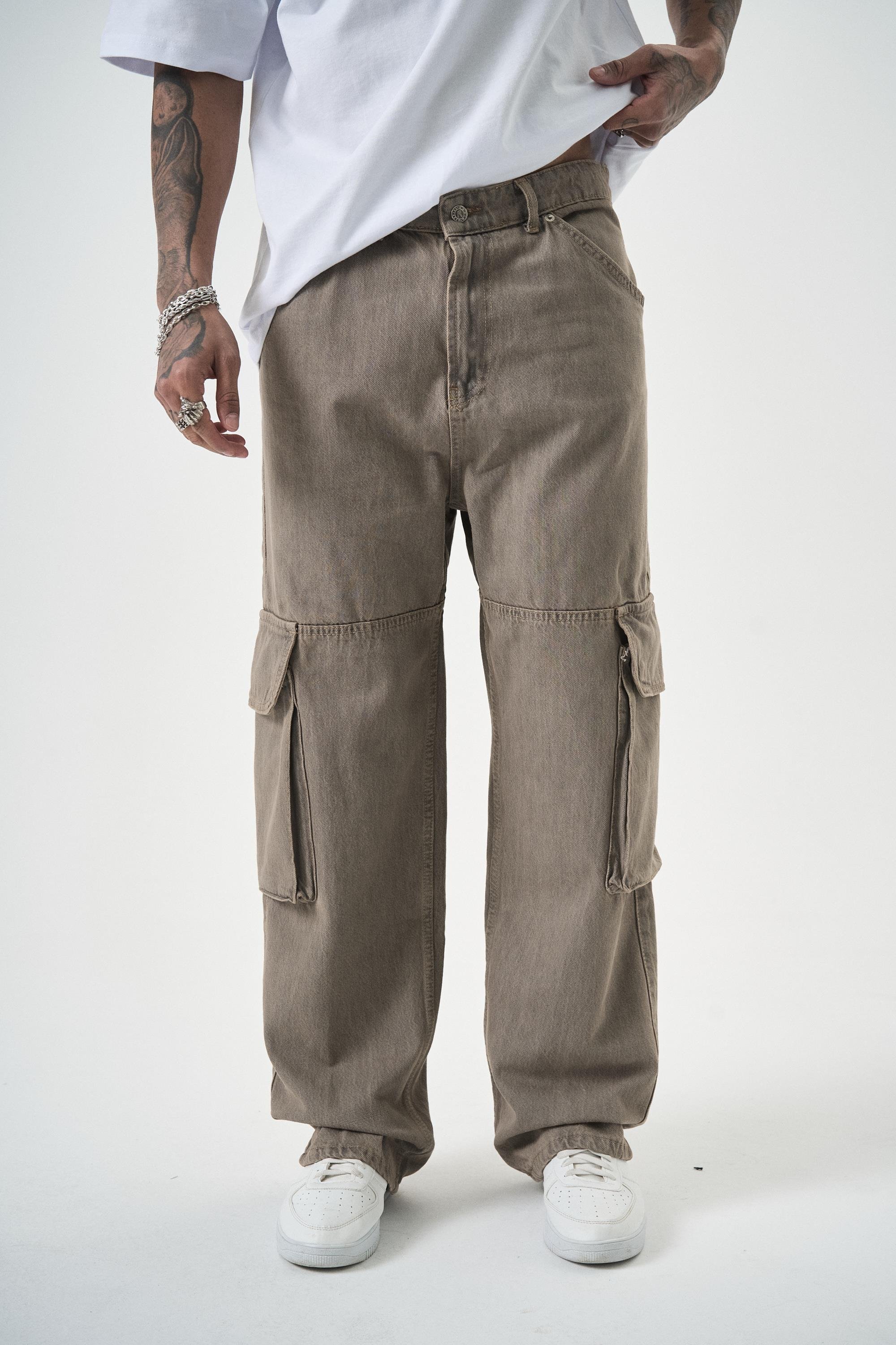Erkek Washed Paraşüt Kargo Baggy Pantolon K.Bej