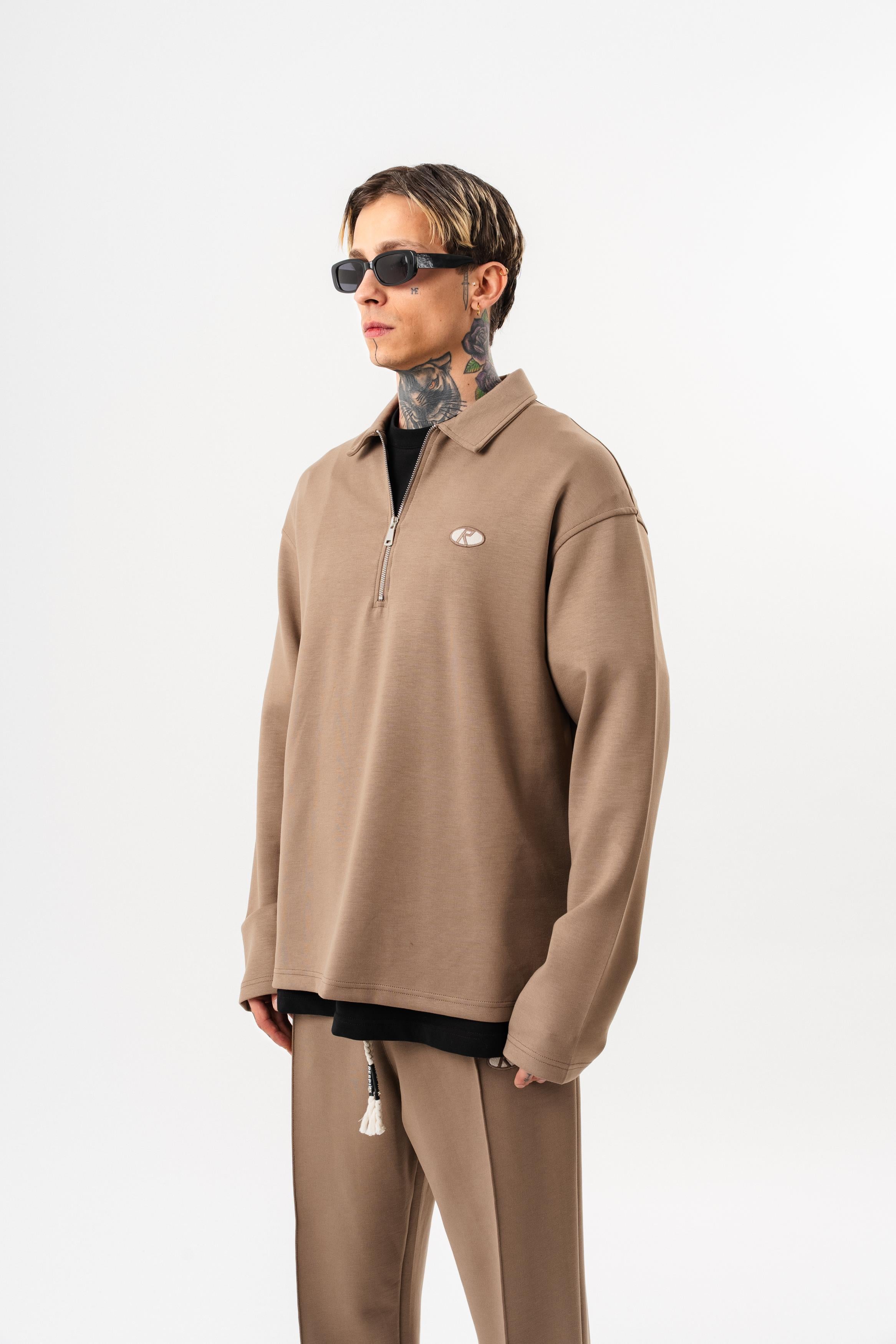 Erkek Yarım Fermuarlı Modal Sweatshirt Vizon