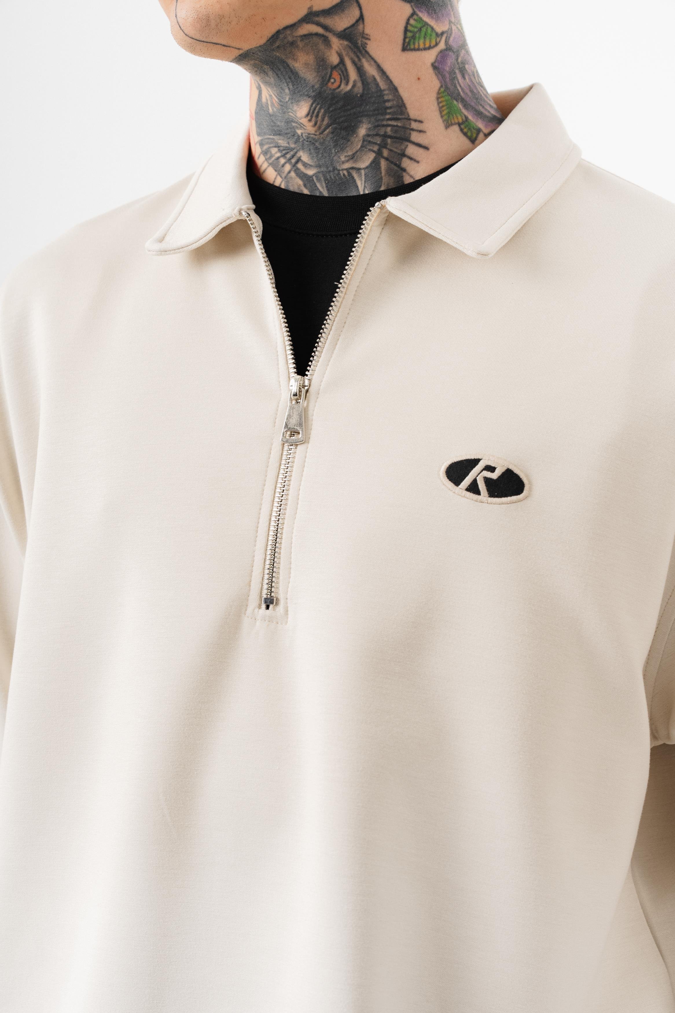 Erkek Yarım Fermuarlı Modal Sweatshirt Ekru