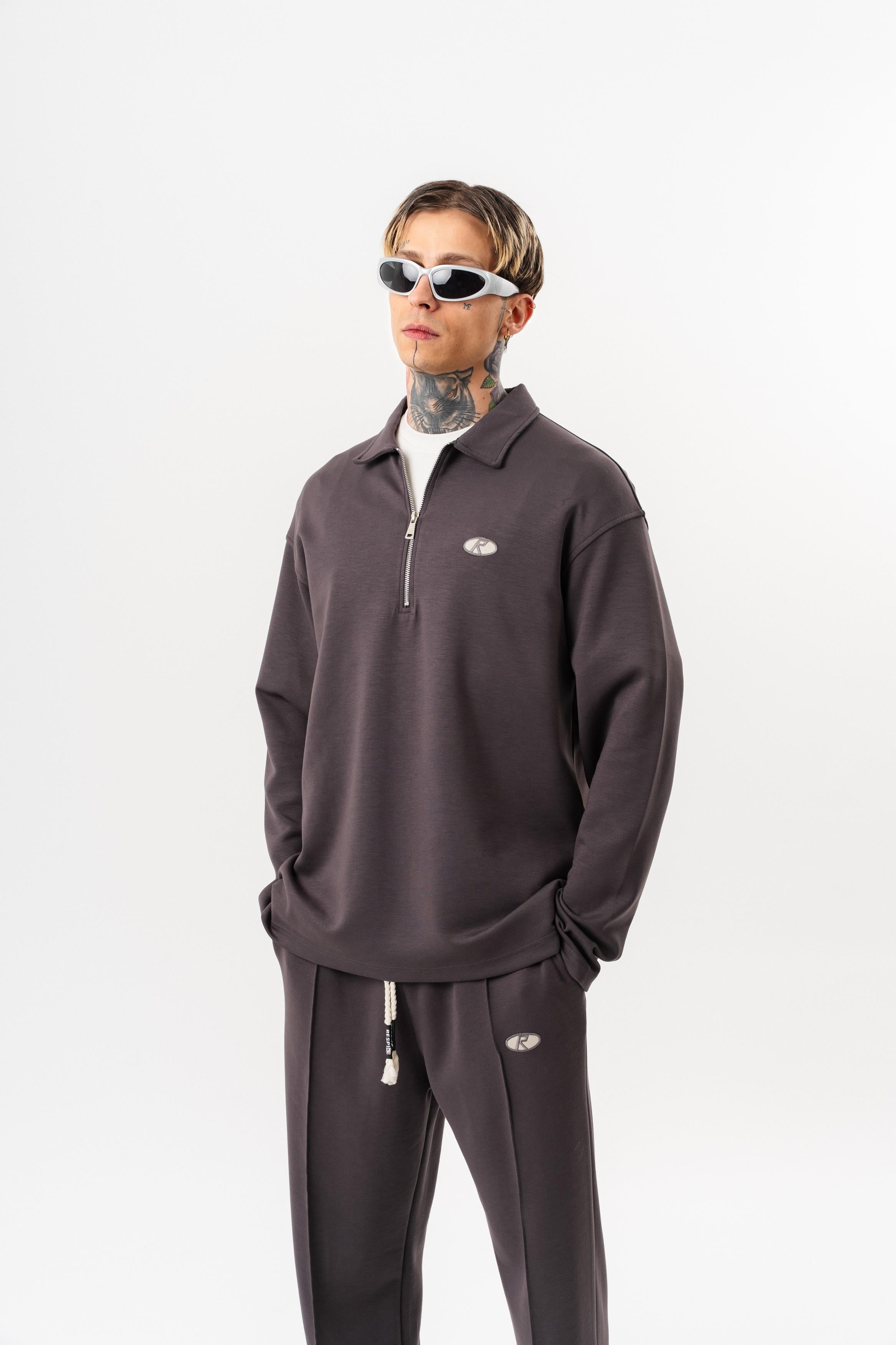 Erkek Yarım Fermuarlı Modal Sweatshirt Füme